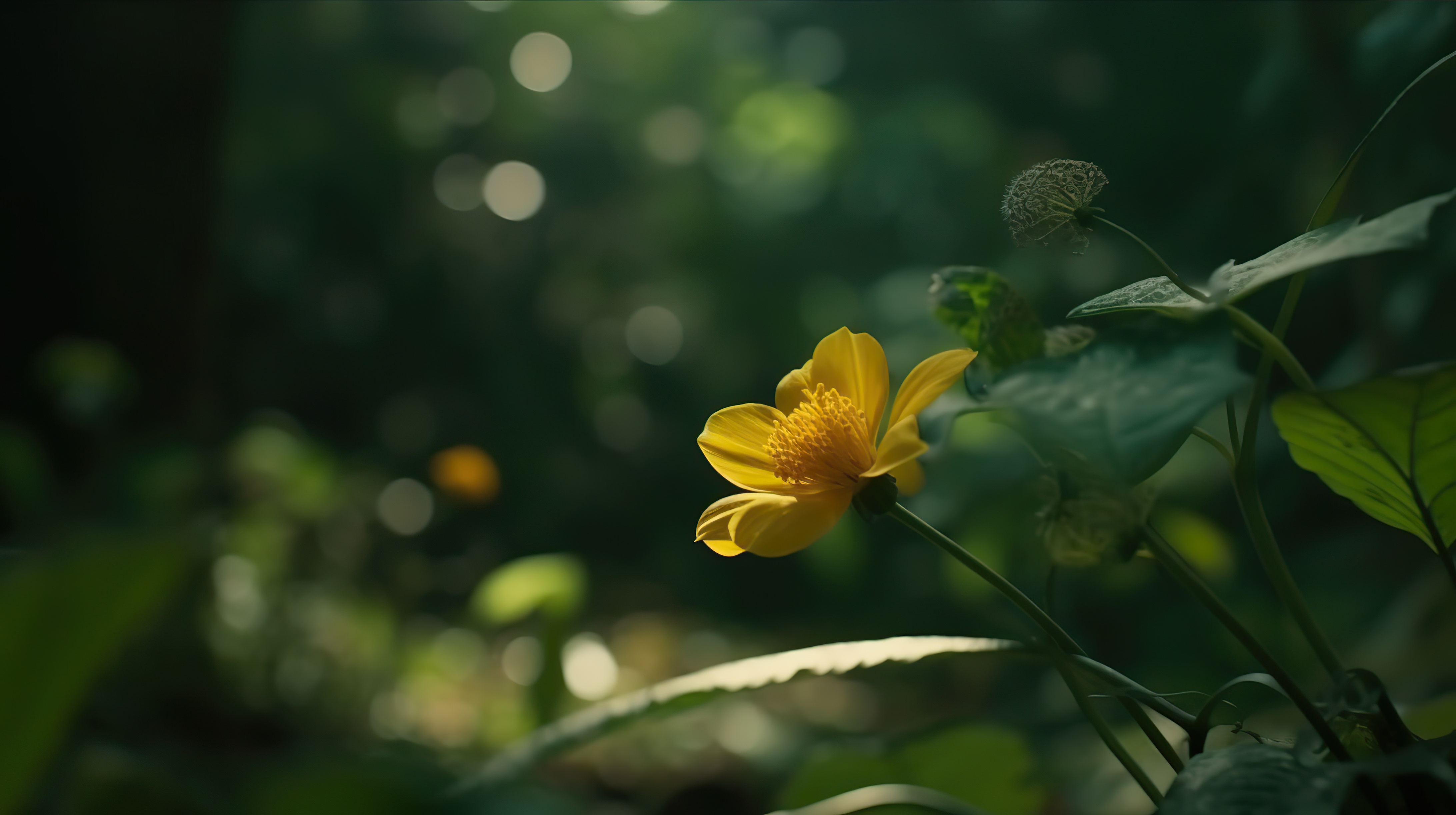 Close-up shot of beautiful yellow flower in jungle