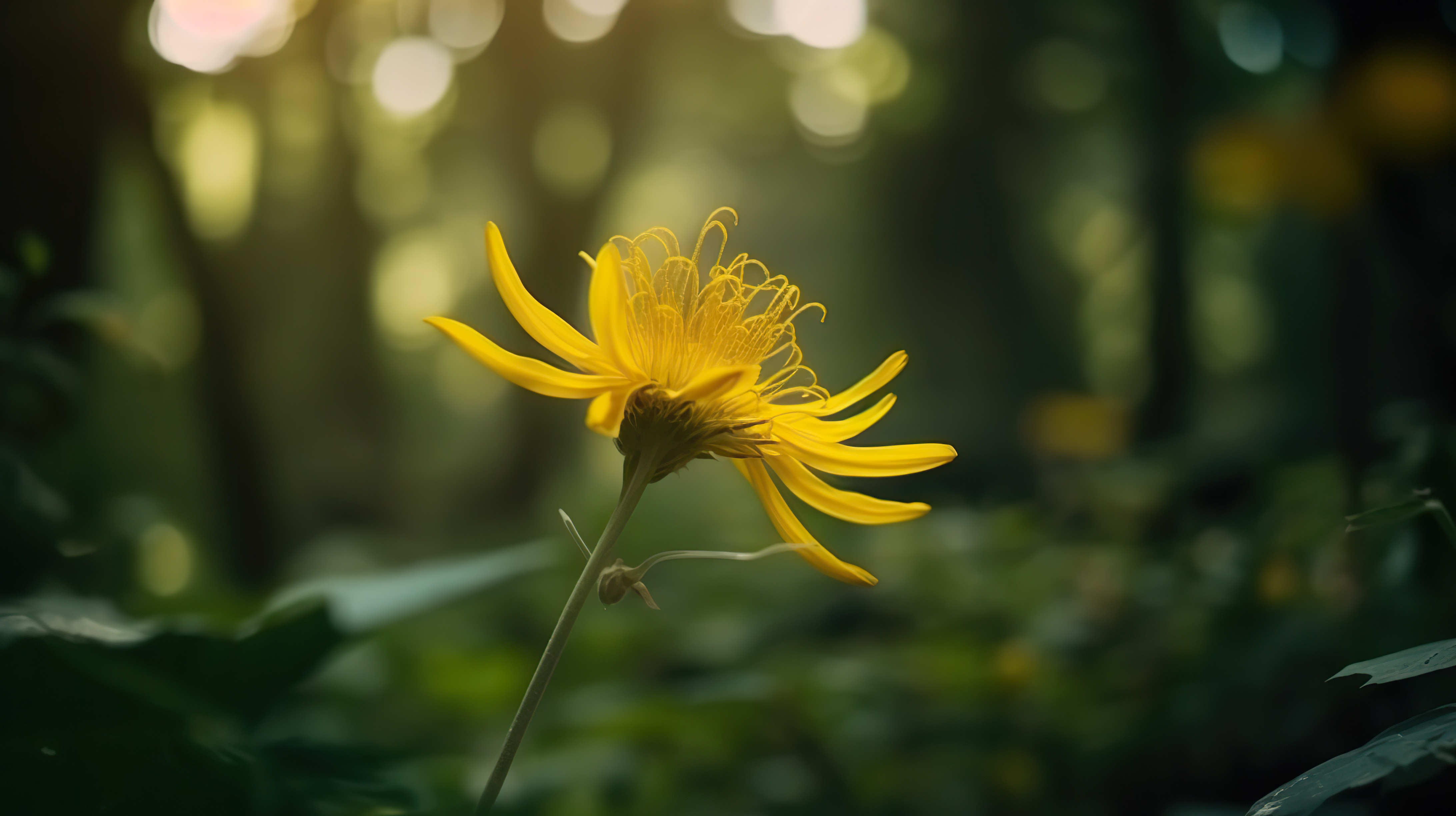 Close-up shot of beautiful yellow flower in jungle