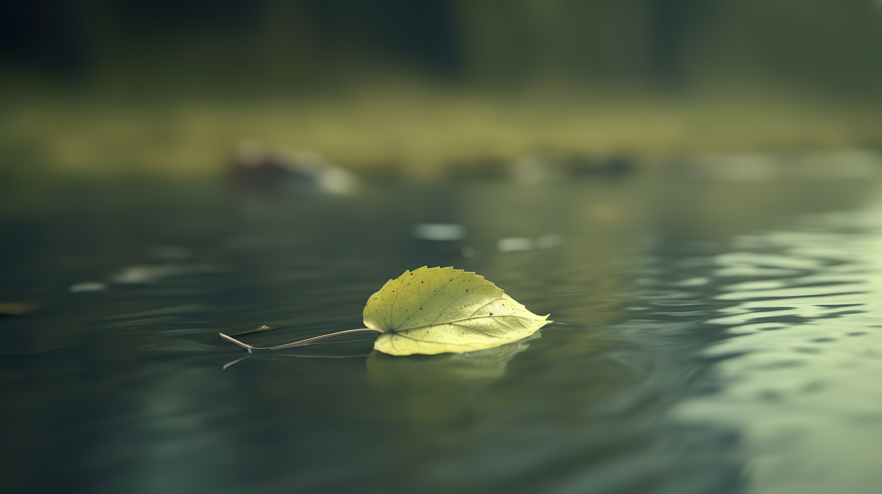 Fall Leaf Floating on a Calm Lake, ai generative