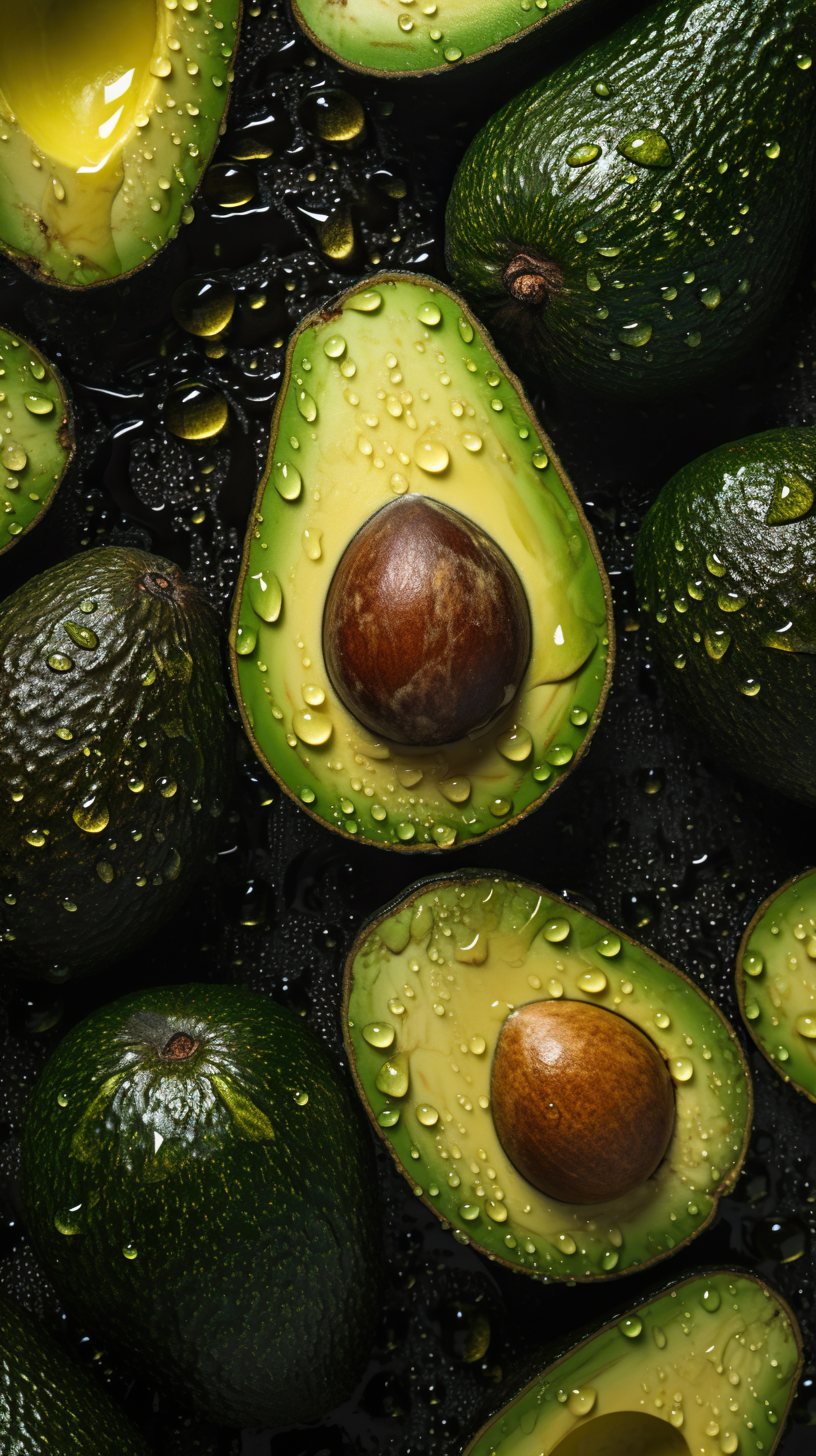 Fresh Avocado with Water Droplets on Dark Background