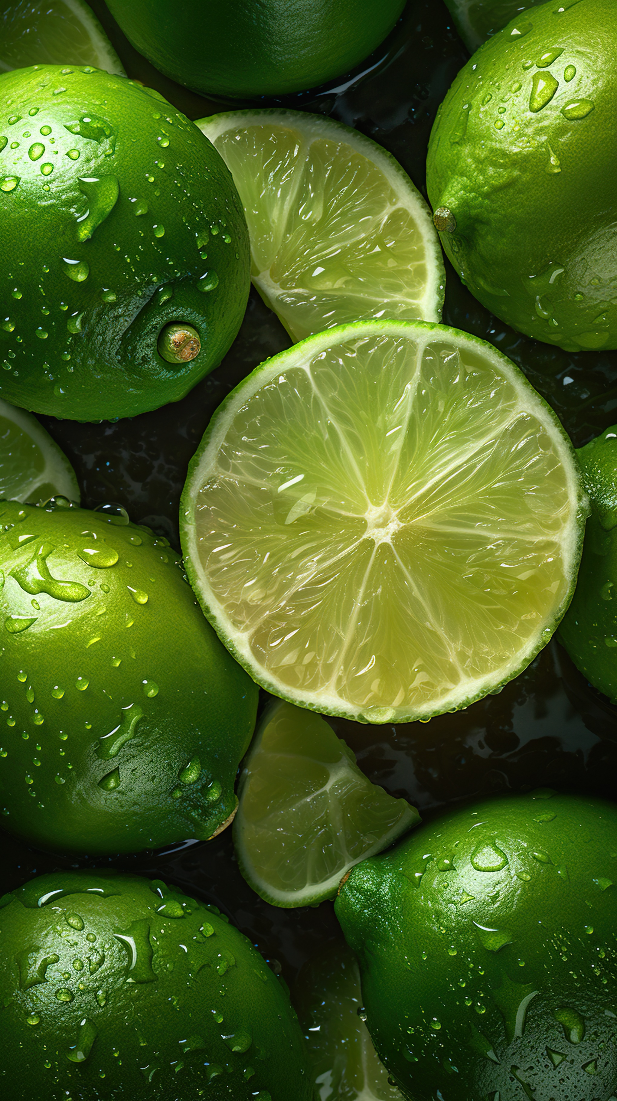 Fresh Lime with Water Droplets on Dark Background, AI Generative