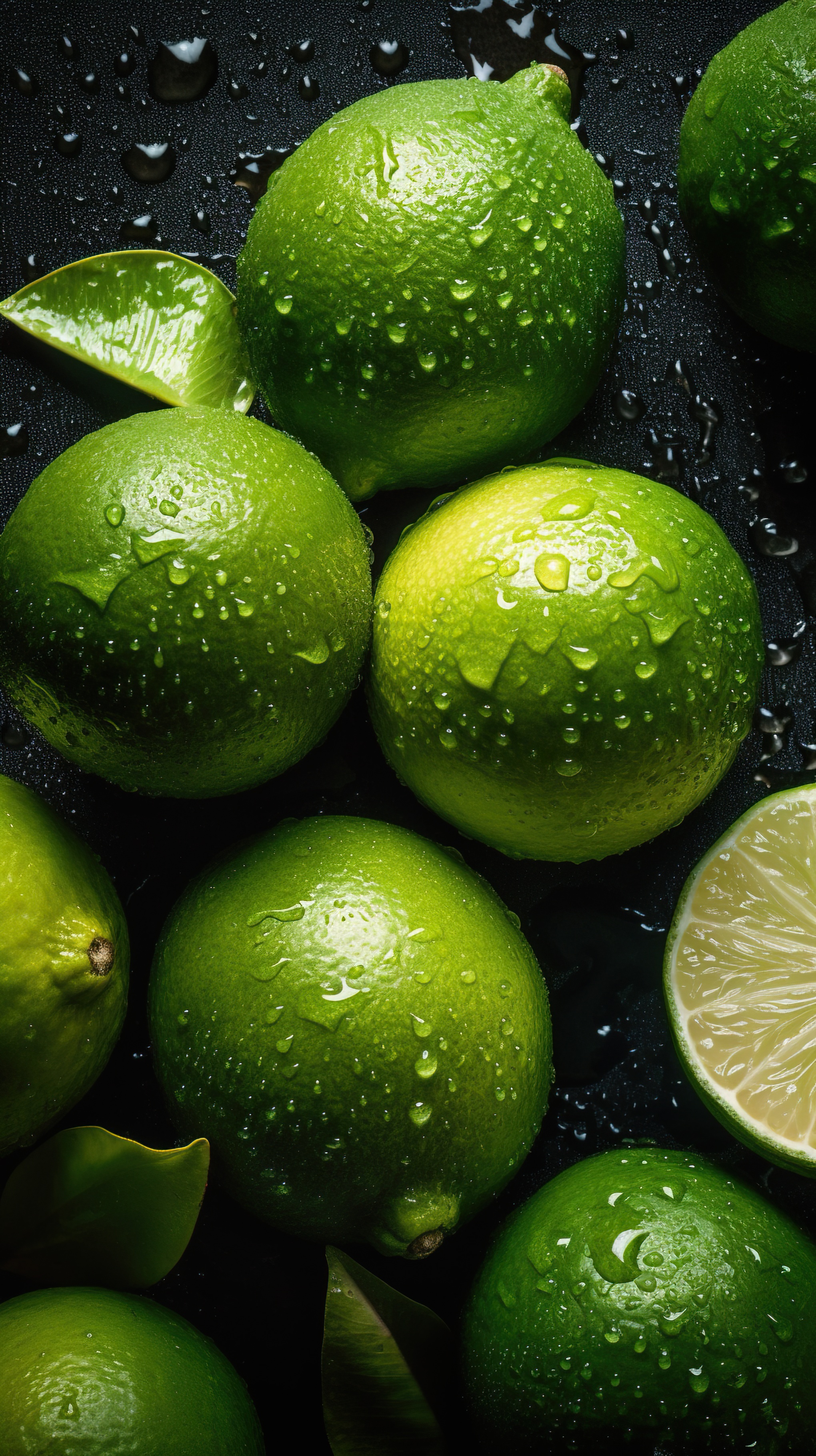 Fresh Lime with Water Droplets on Dark Background, AI Generative