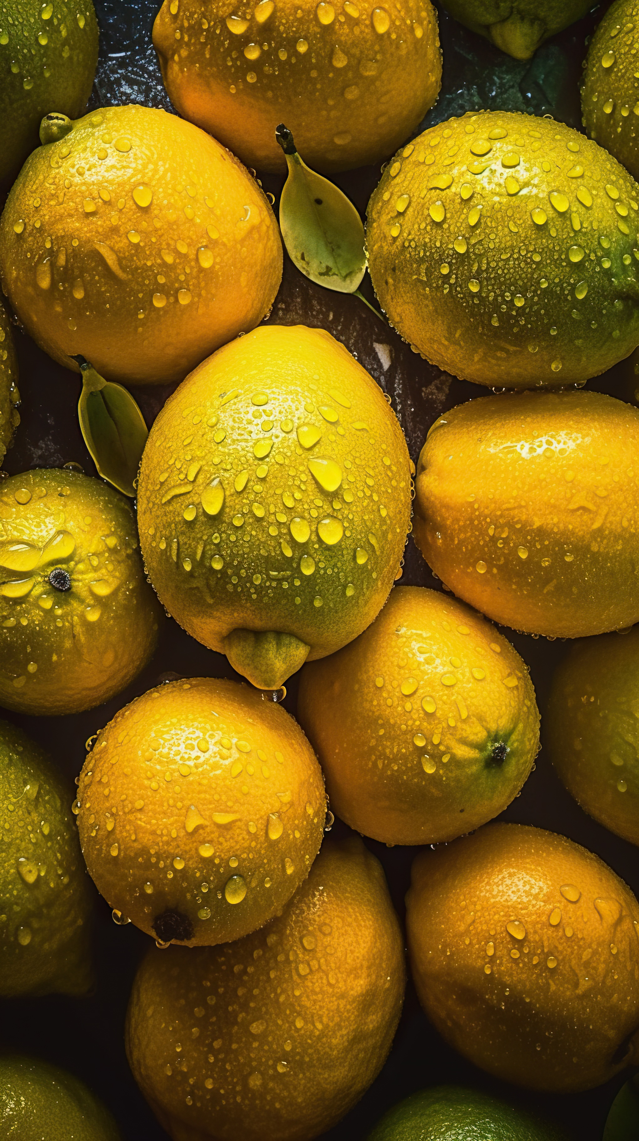 Fresh Lemons with Water Droplets on Dark Background, AI Generative