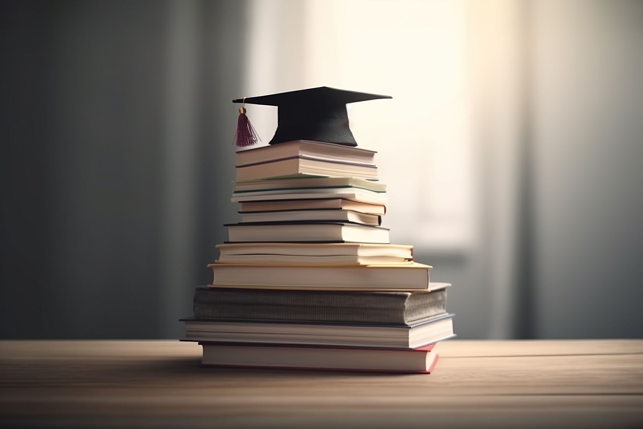 Graduation Cap on Stack of Books, AI generative