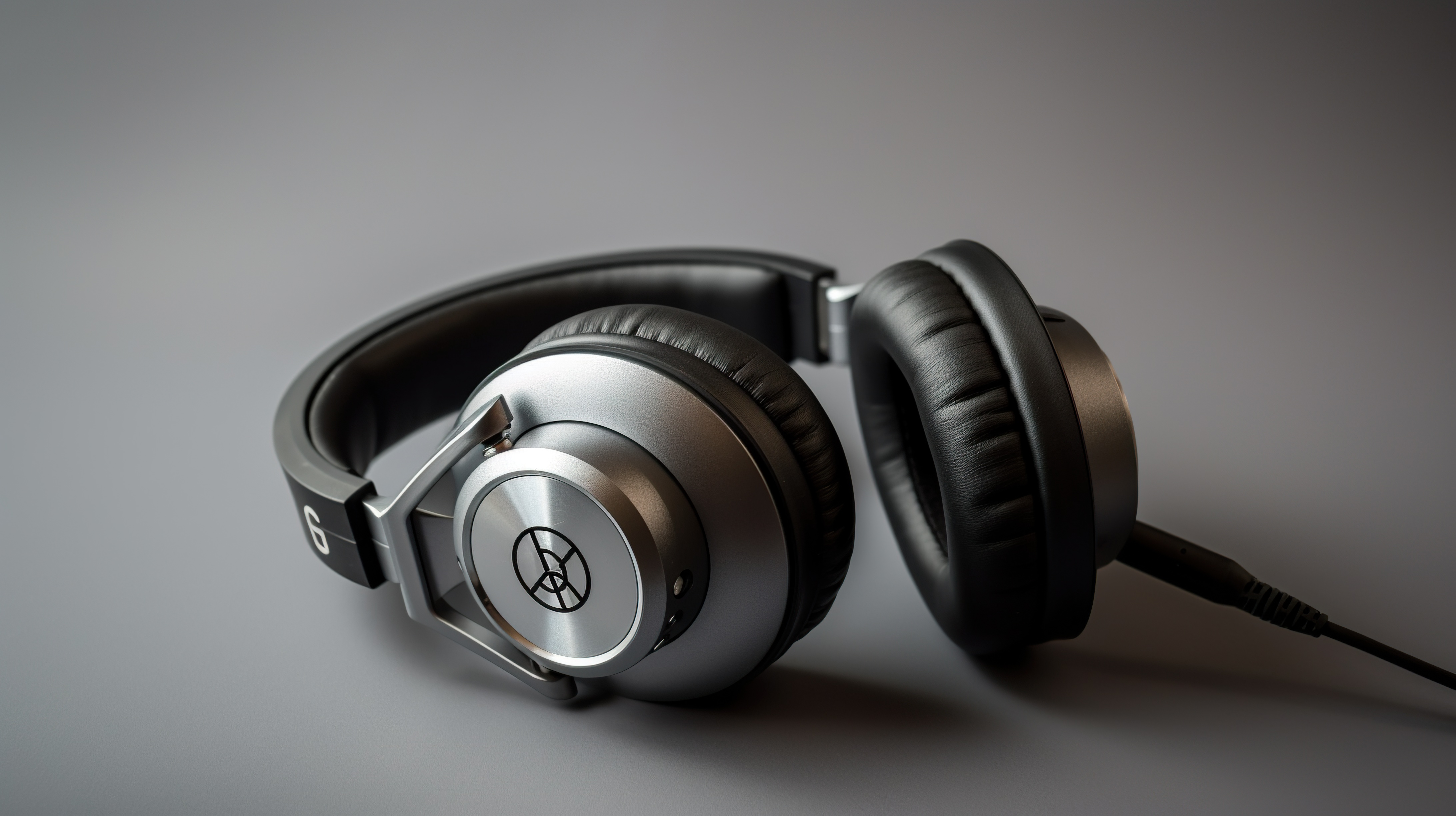 Headphones on grey background