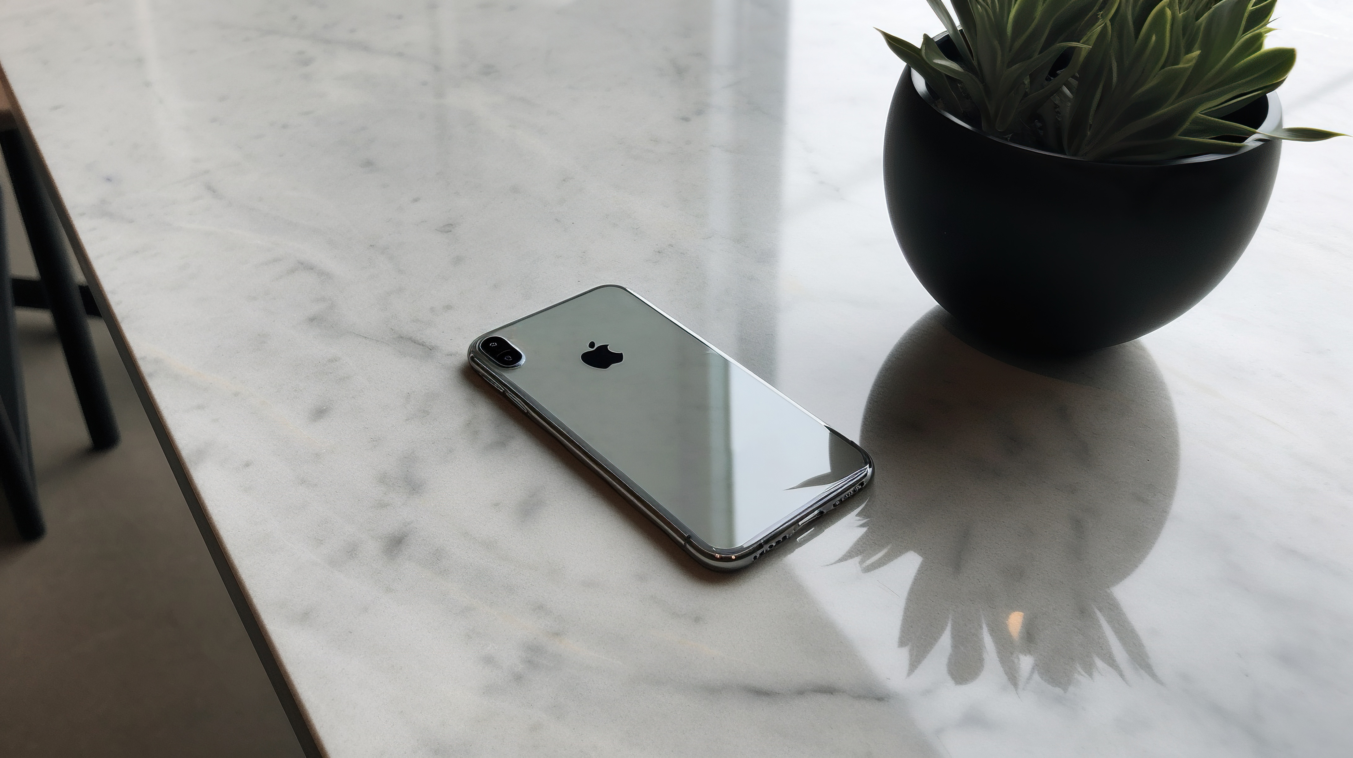 Iphone on the marble table, ai generative