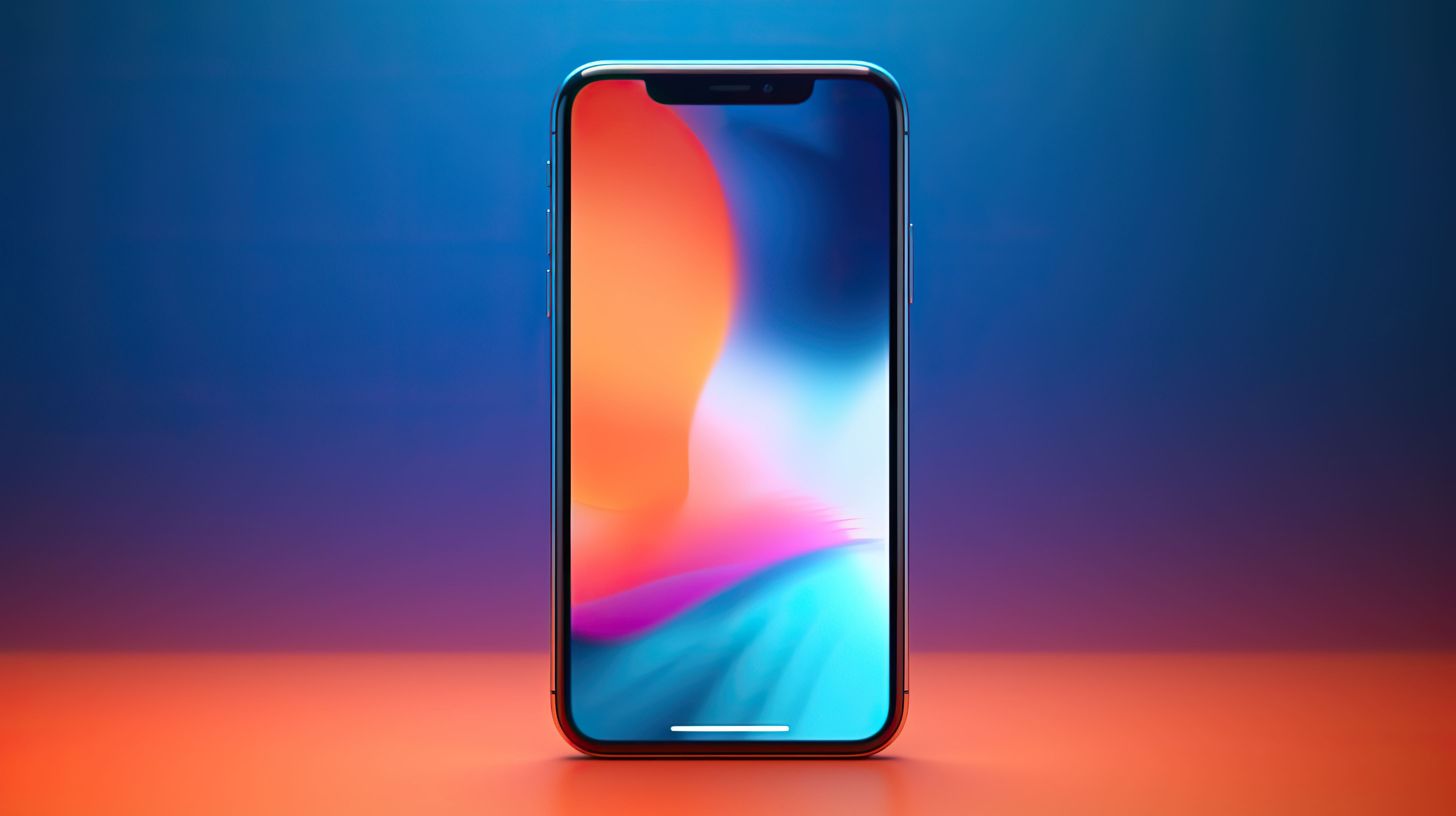 Mobile with orange blue gradient background