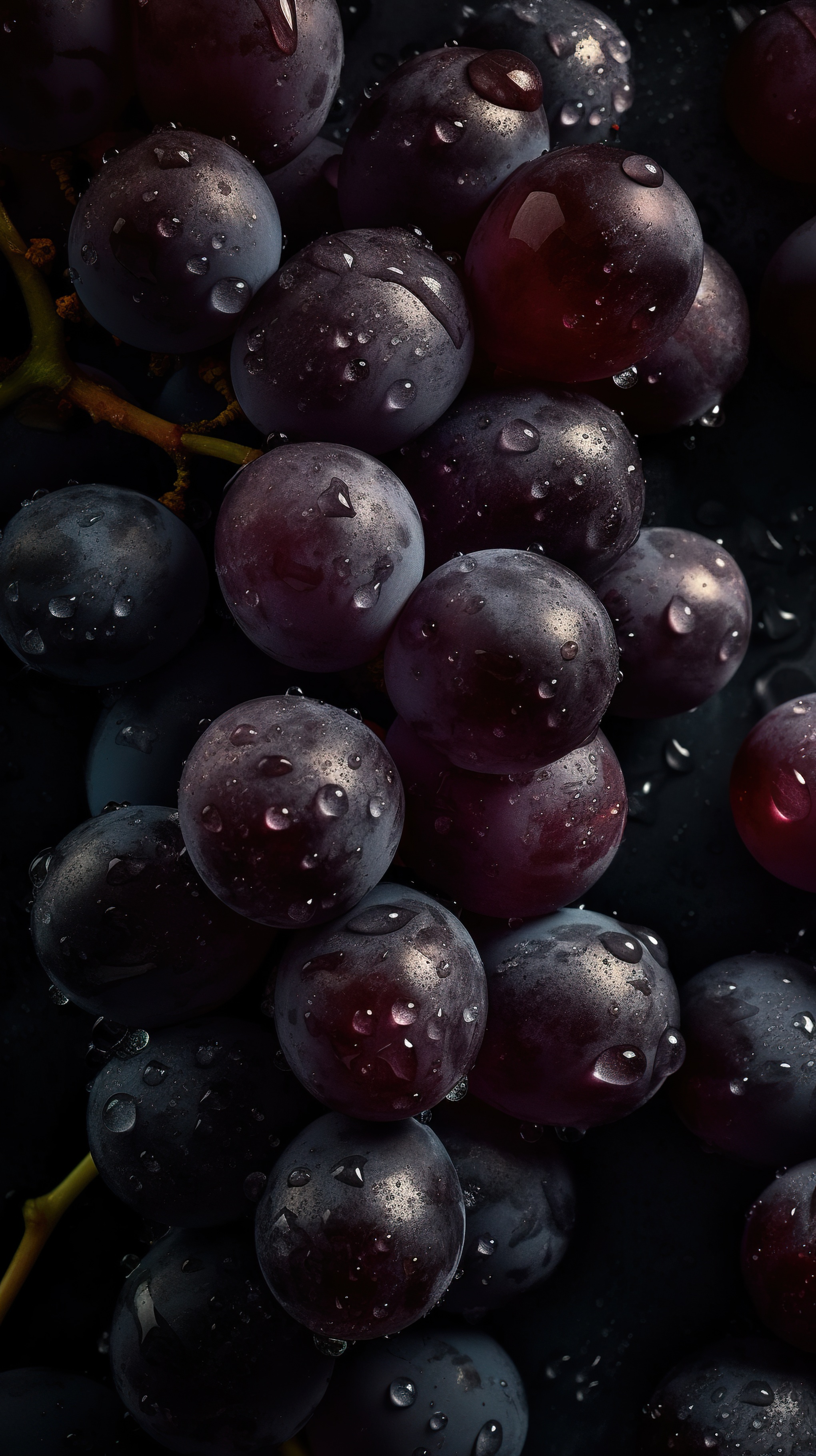 Red Grapes with Water Droplets on Dark Background, AI Generative