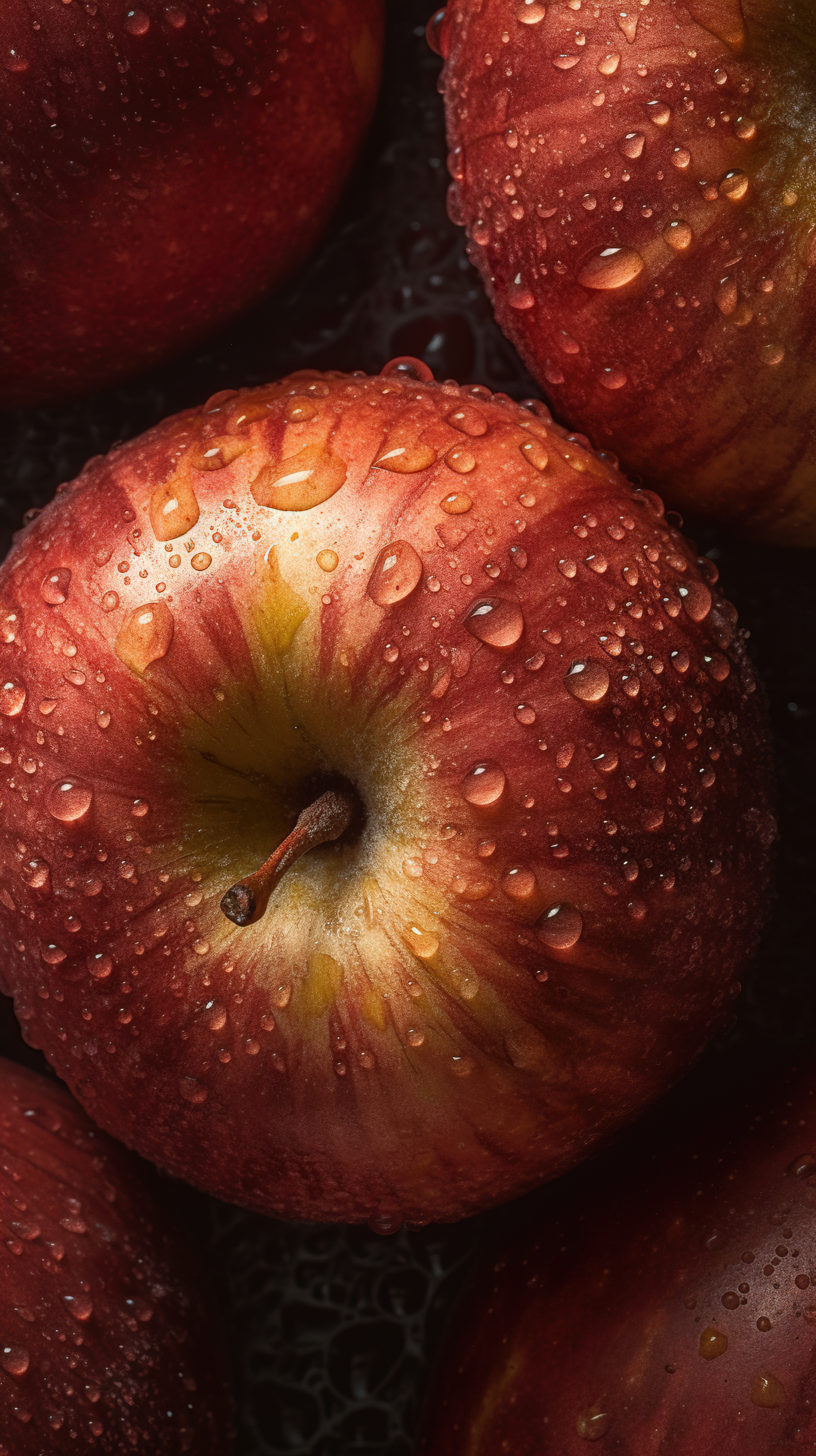 Fresh Red Apples with Water Droplets on Black Background