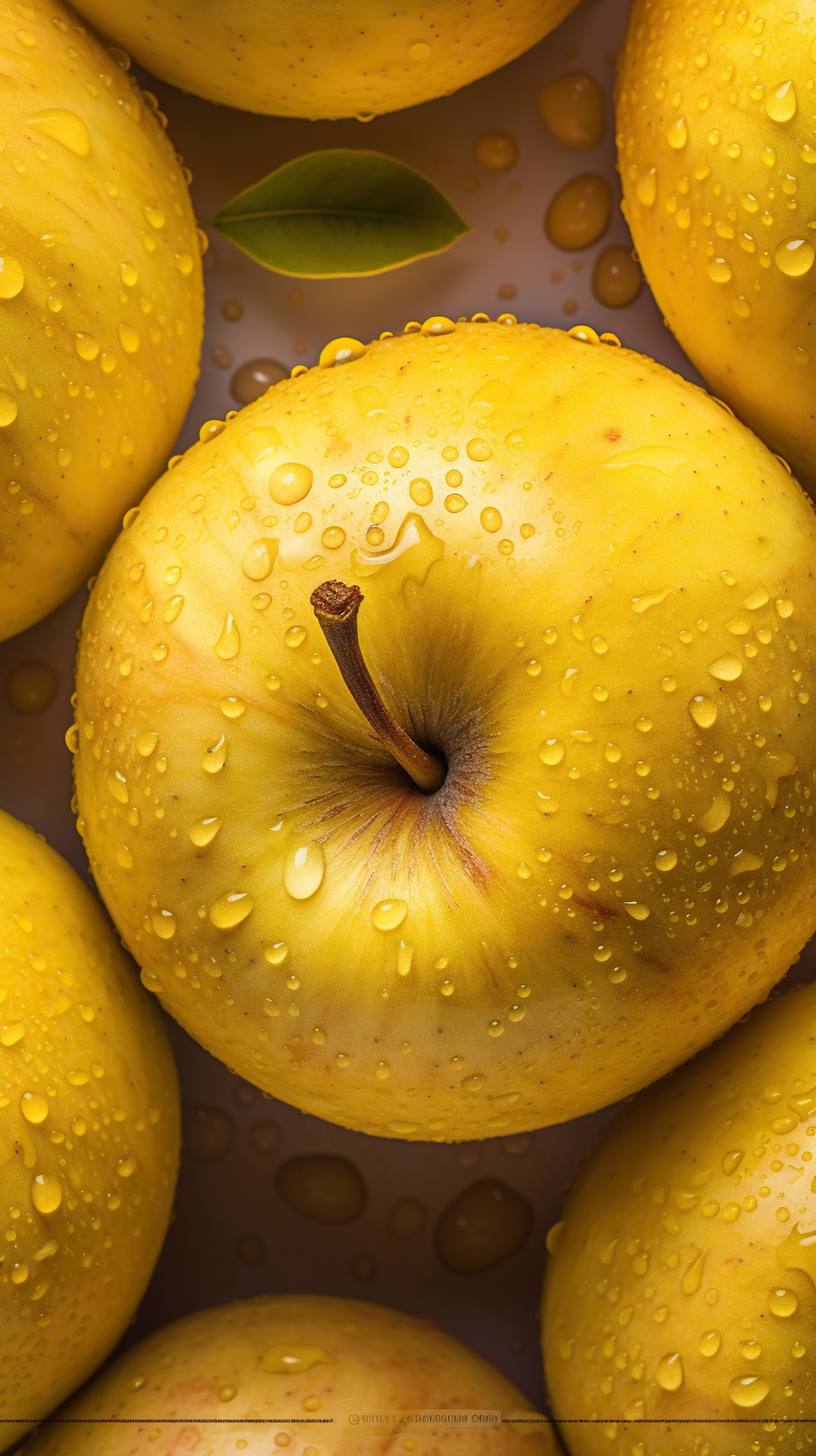 Fresh Yellow Apples with Water Droplets on Black Background