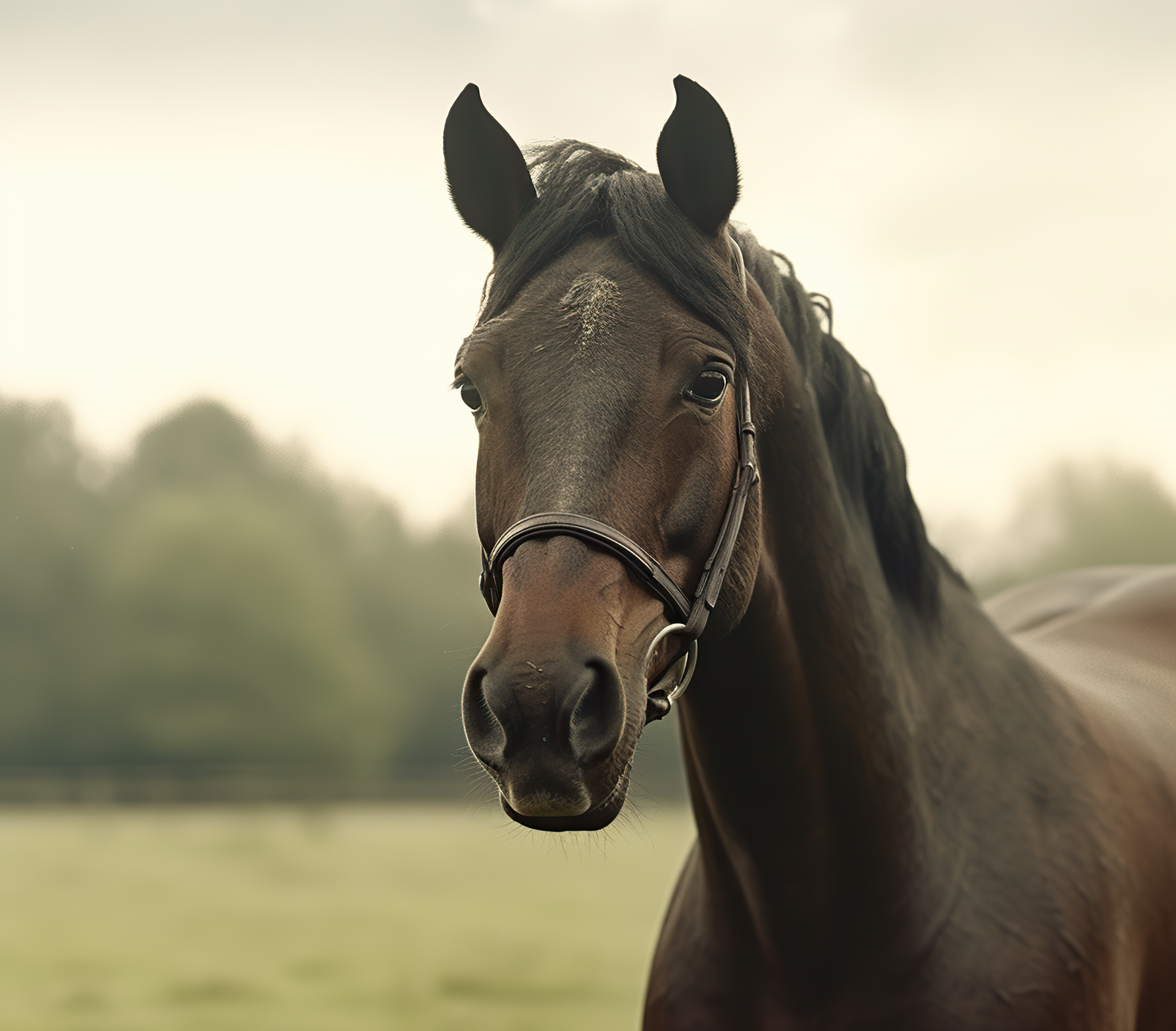 dark brown horse standing on grassy field