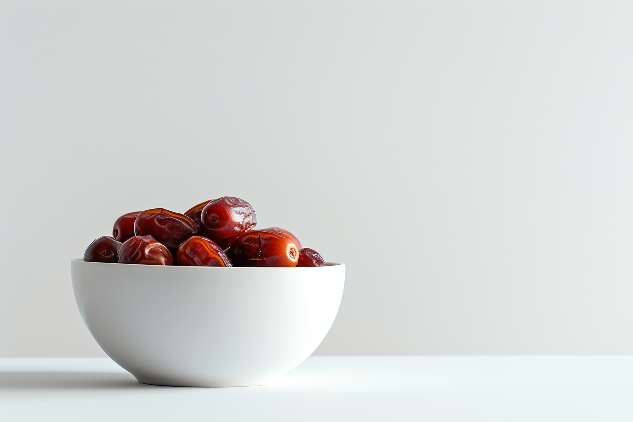 A bowl full of dates on white background