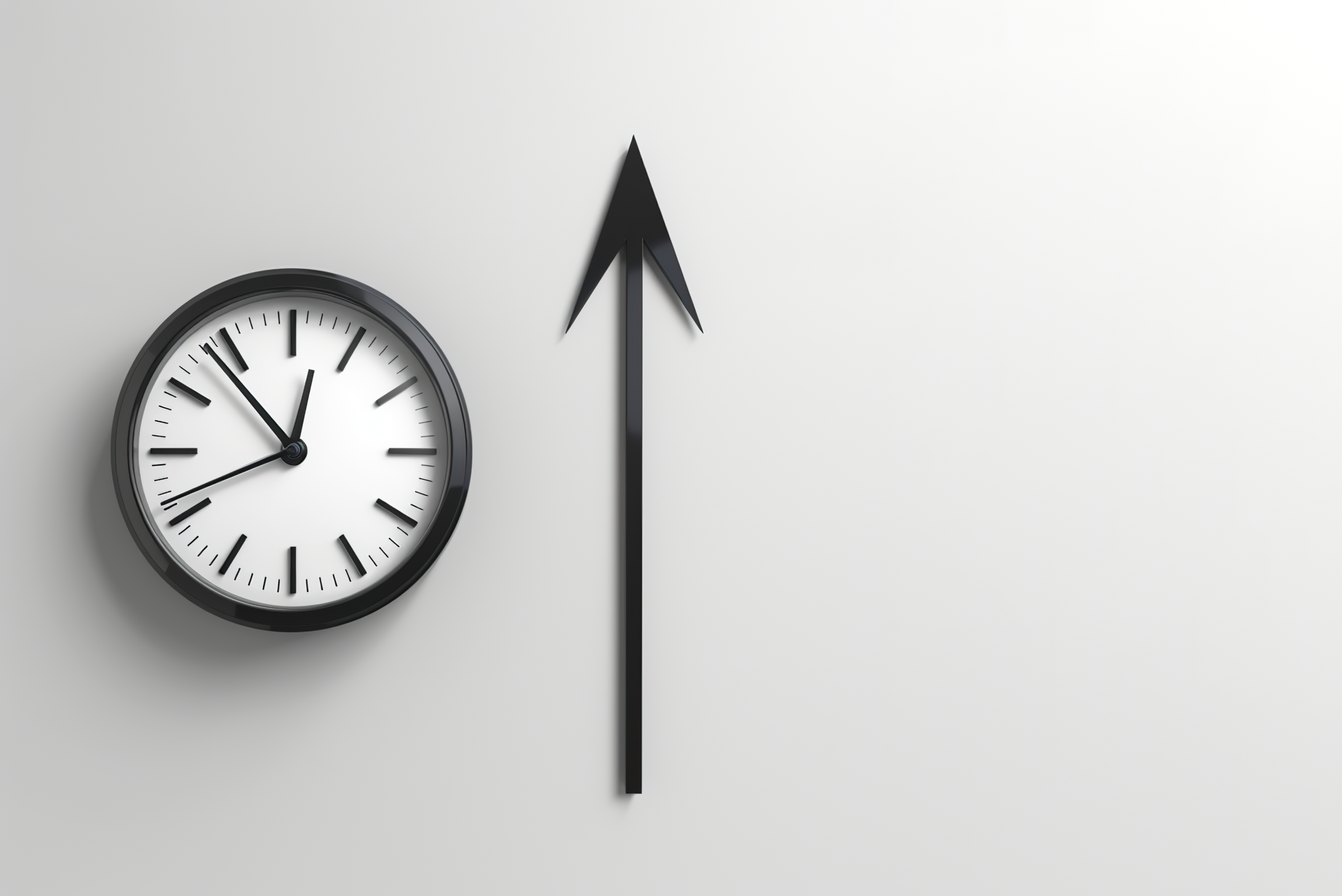 A clock and an arrow next to it with white background