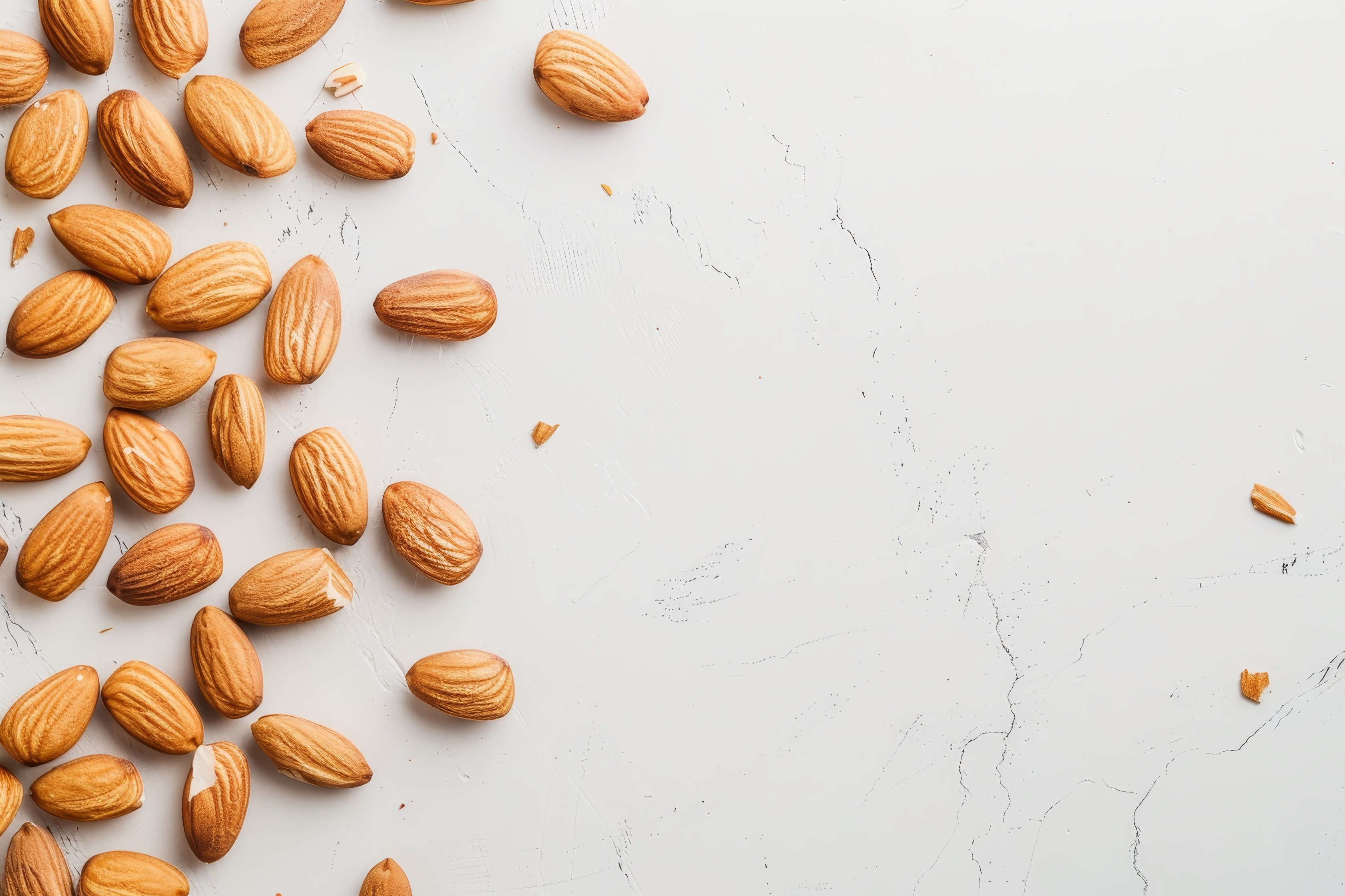 Almonds isolated on light background. Almonds top view