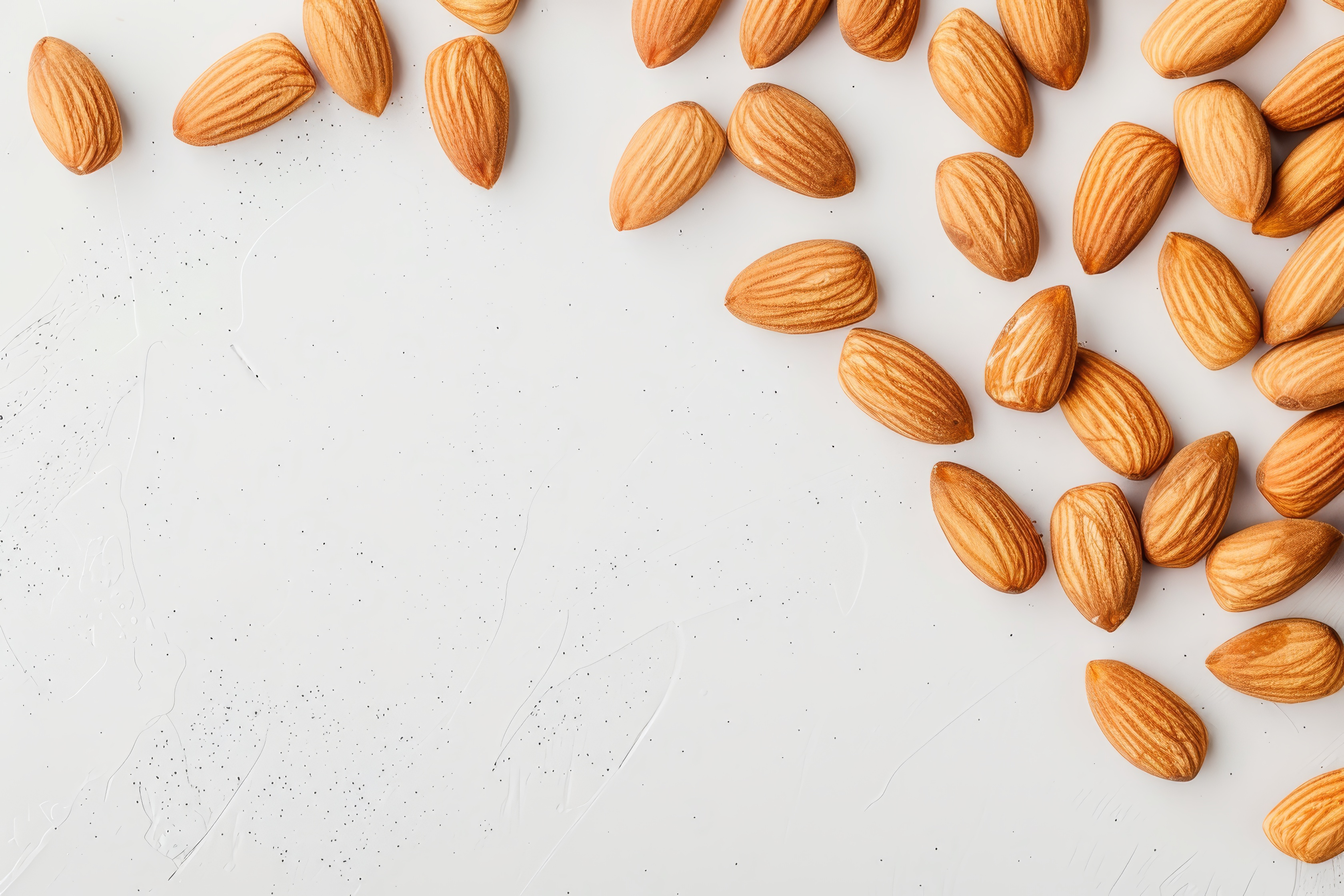 Almonds isolated on light background. Almonds top view