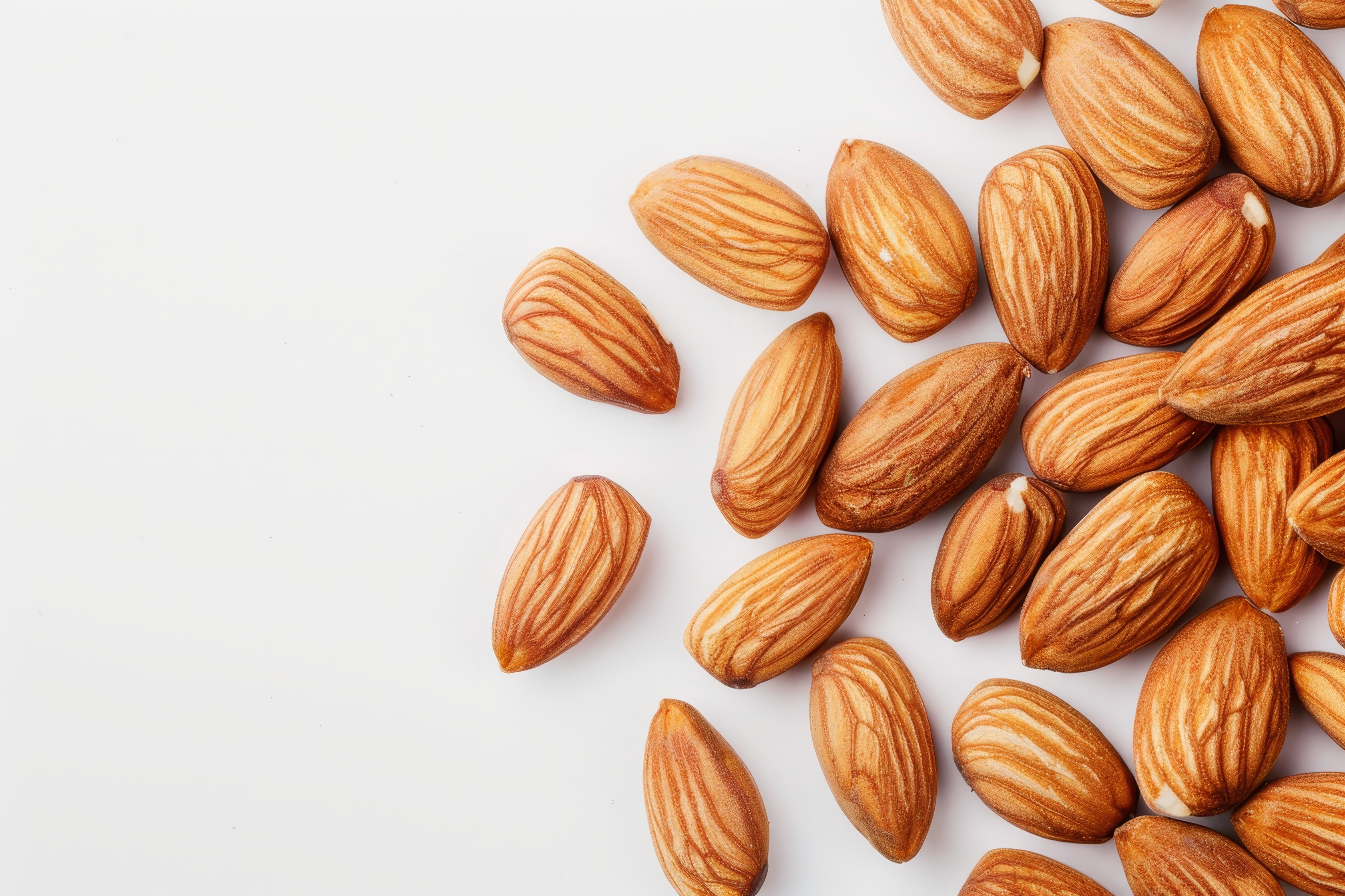 Almonds isolated on light background. Almonds top view