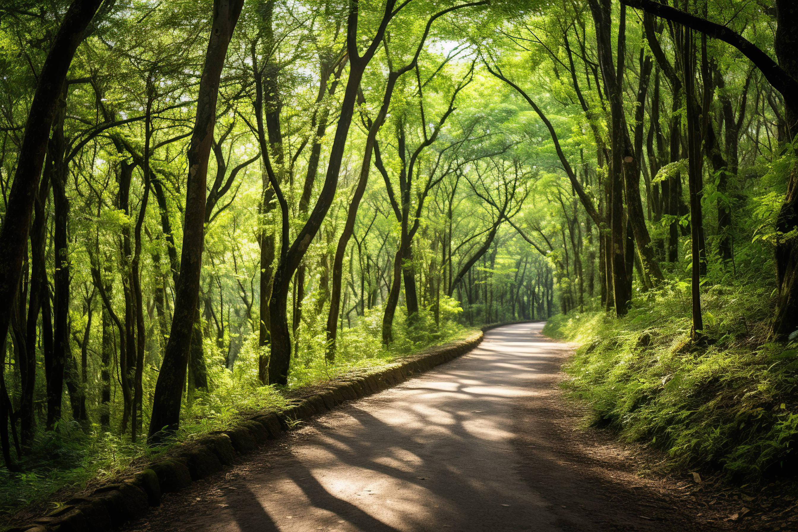 Asphalt road in beautiful green forest