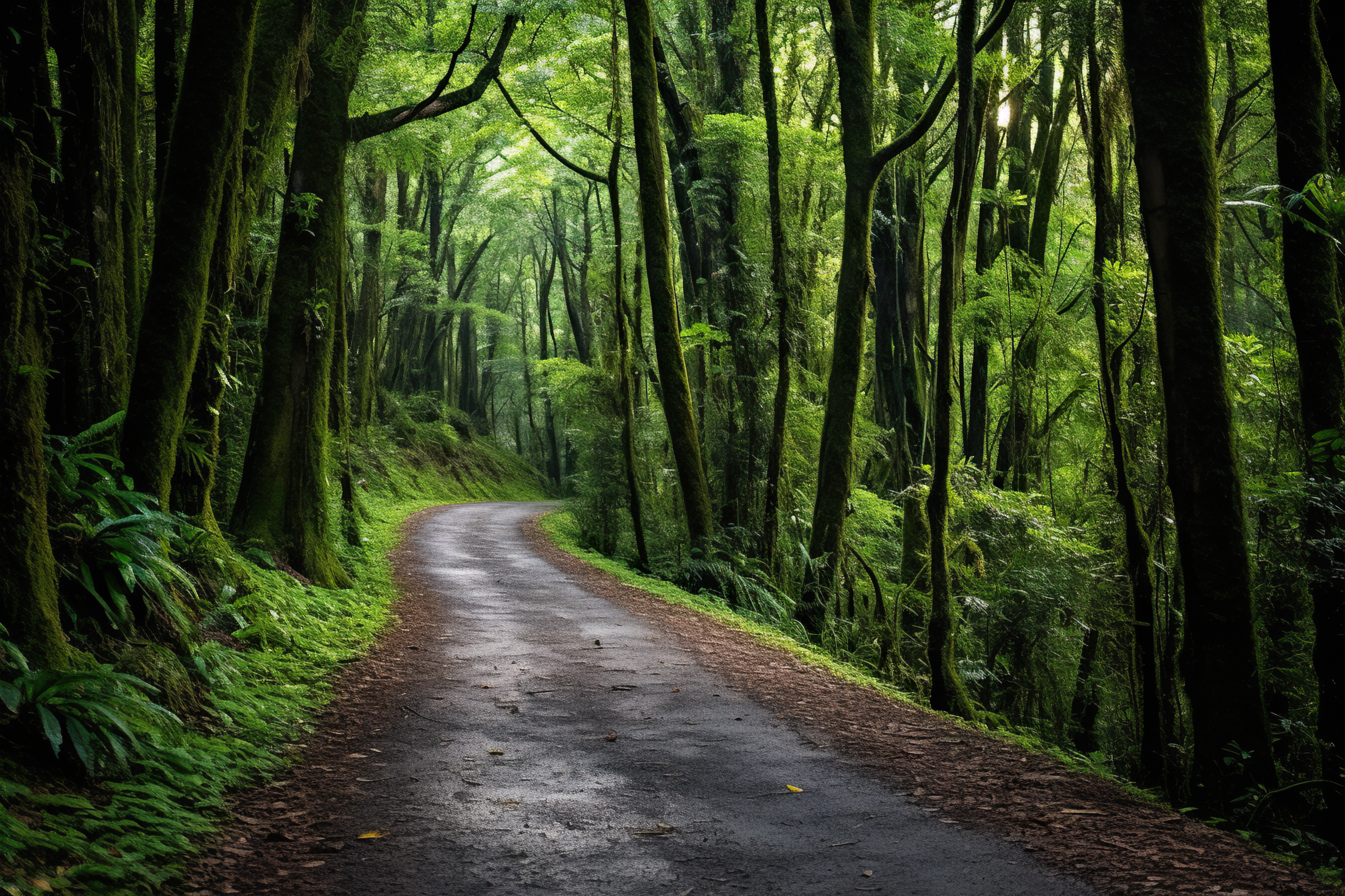 Asphalt road in beautiful green forest