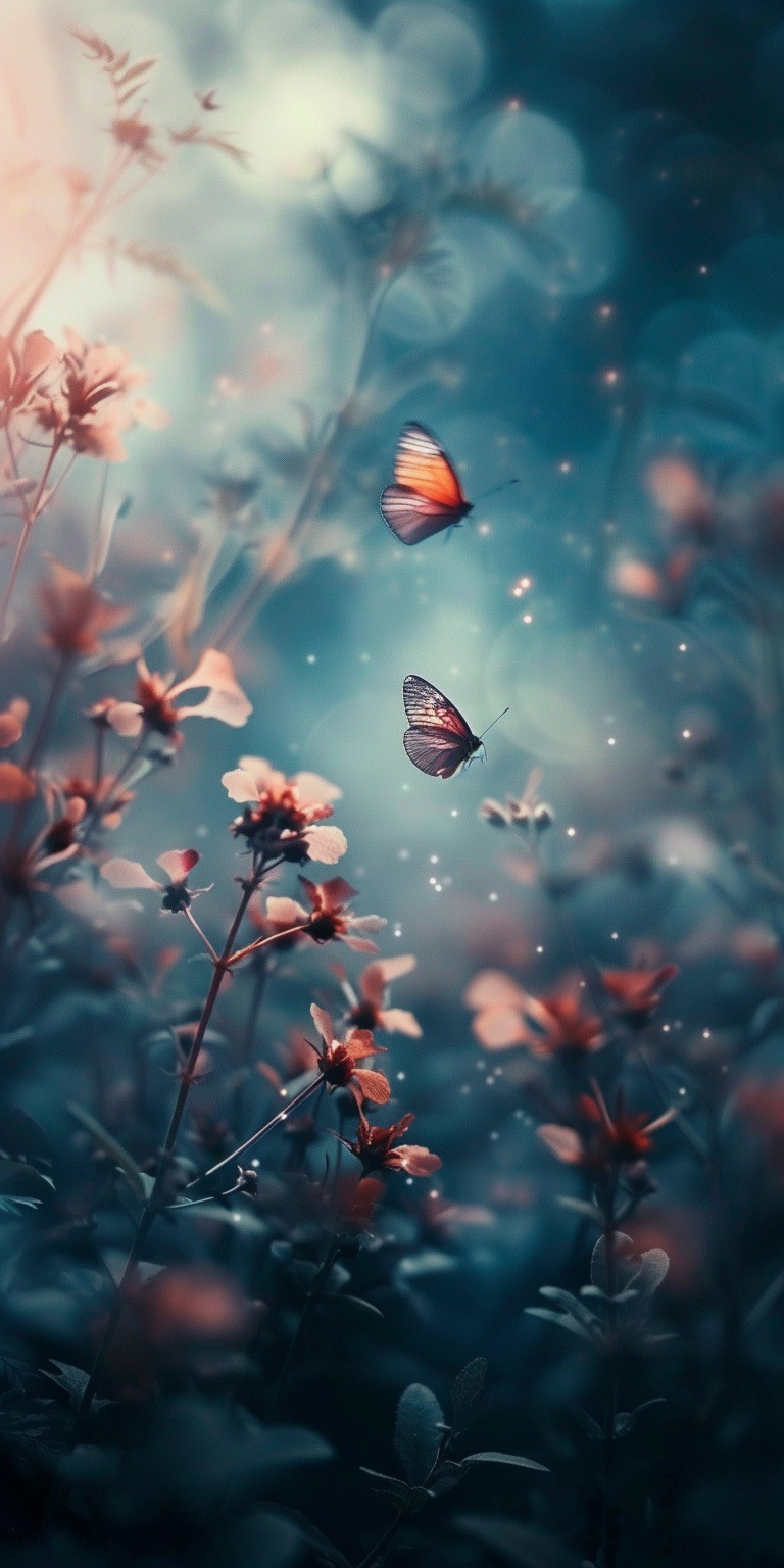 Beautiful butterflies and blooming flowers