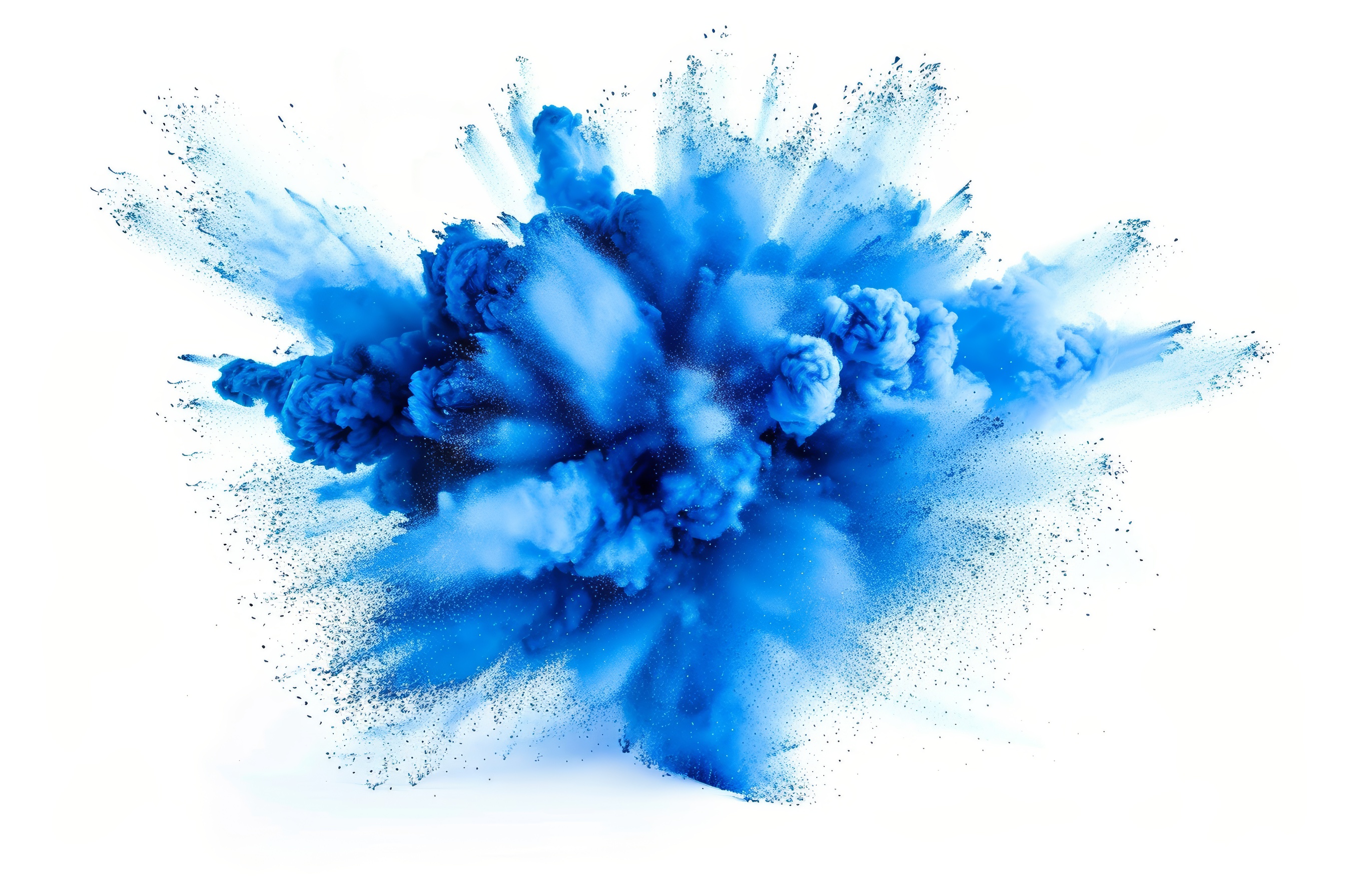 Blue powder explosion with white background