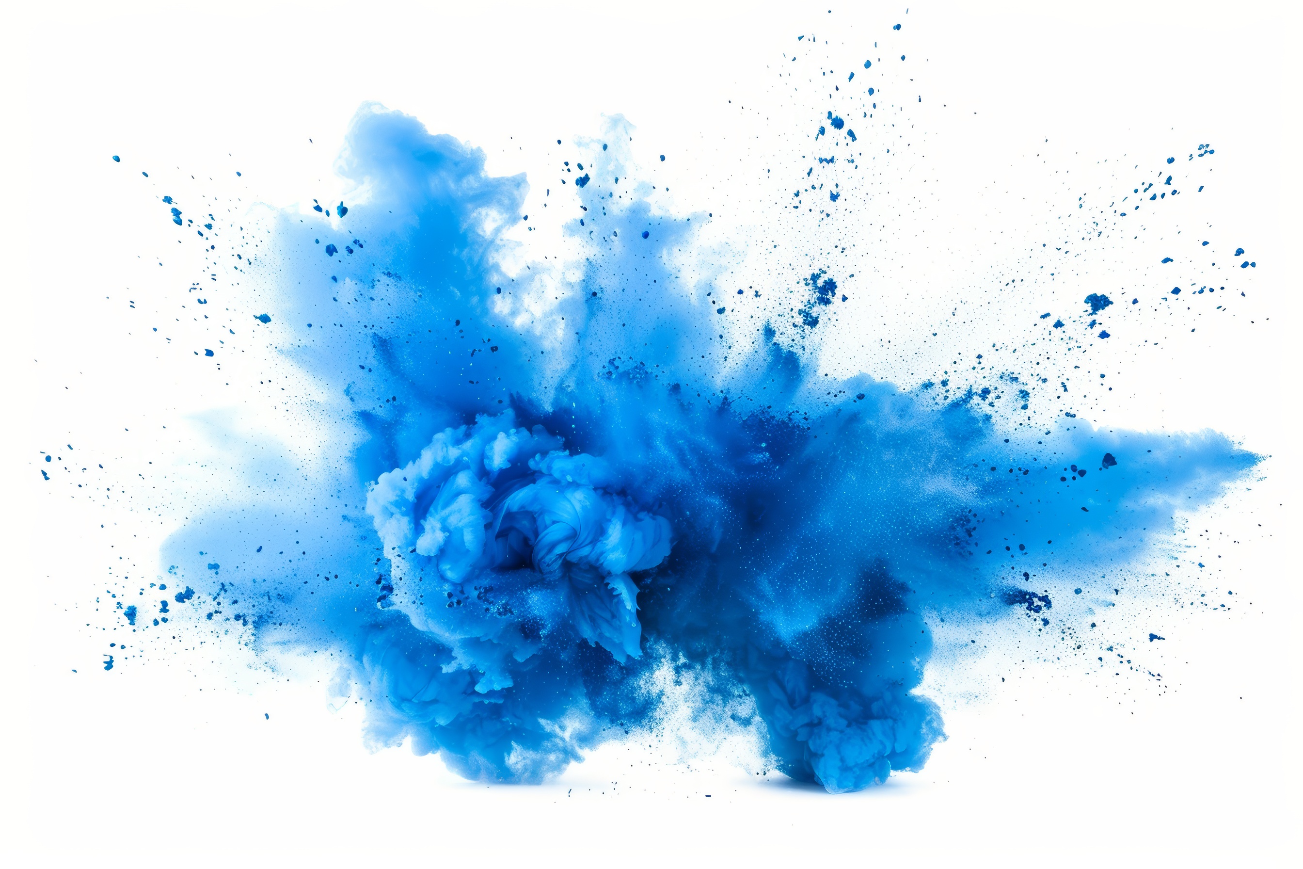 Blue powder explosion with white background