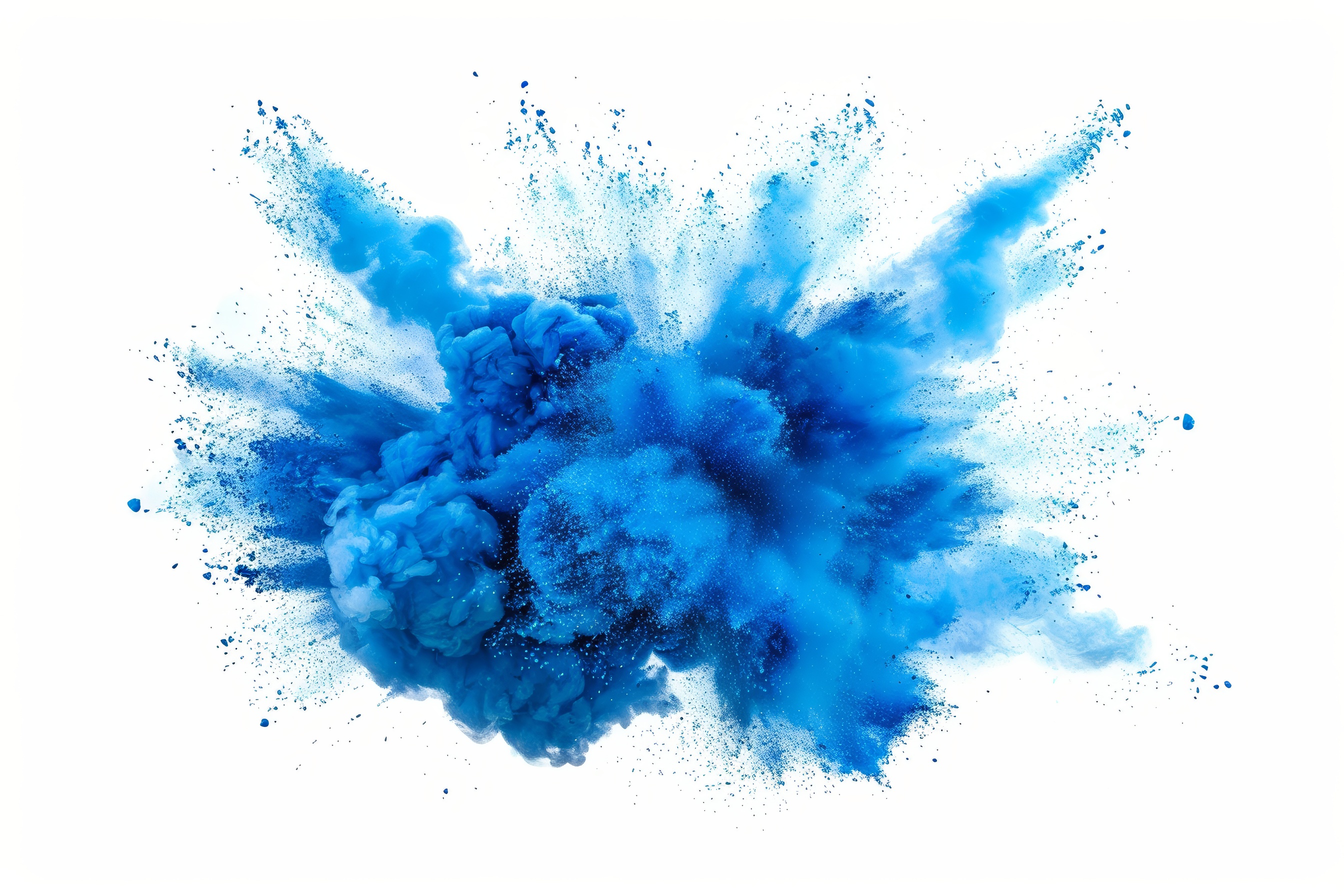 Blue powder explosion with white background