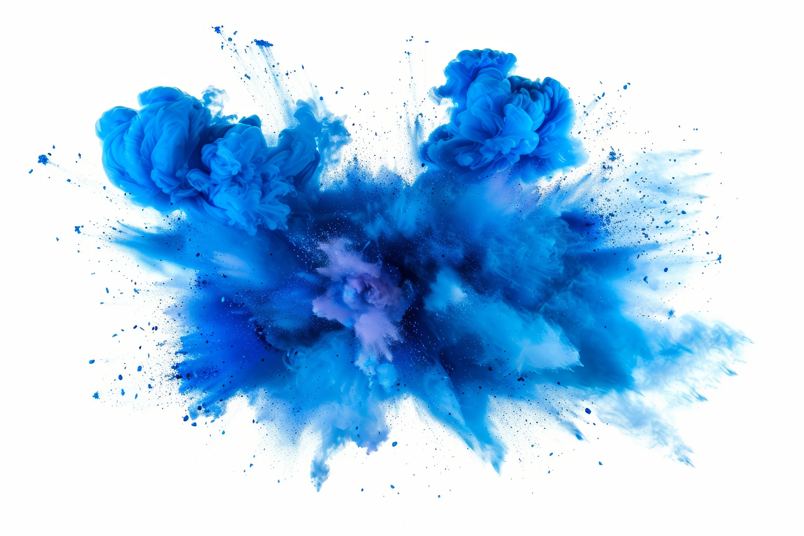 Blue powder explosion with white background