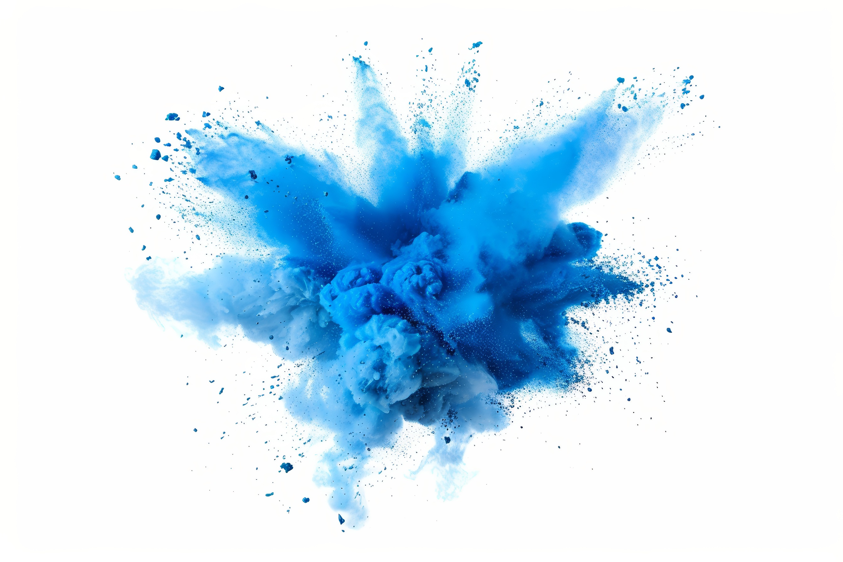 Blue powder explosion with white background