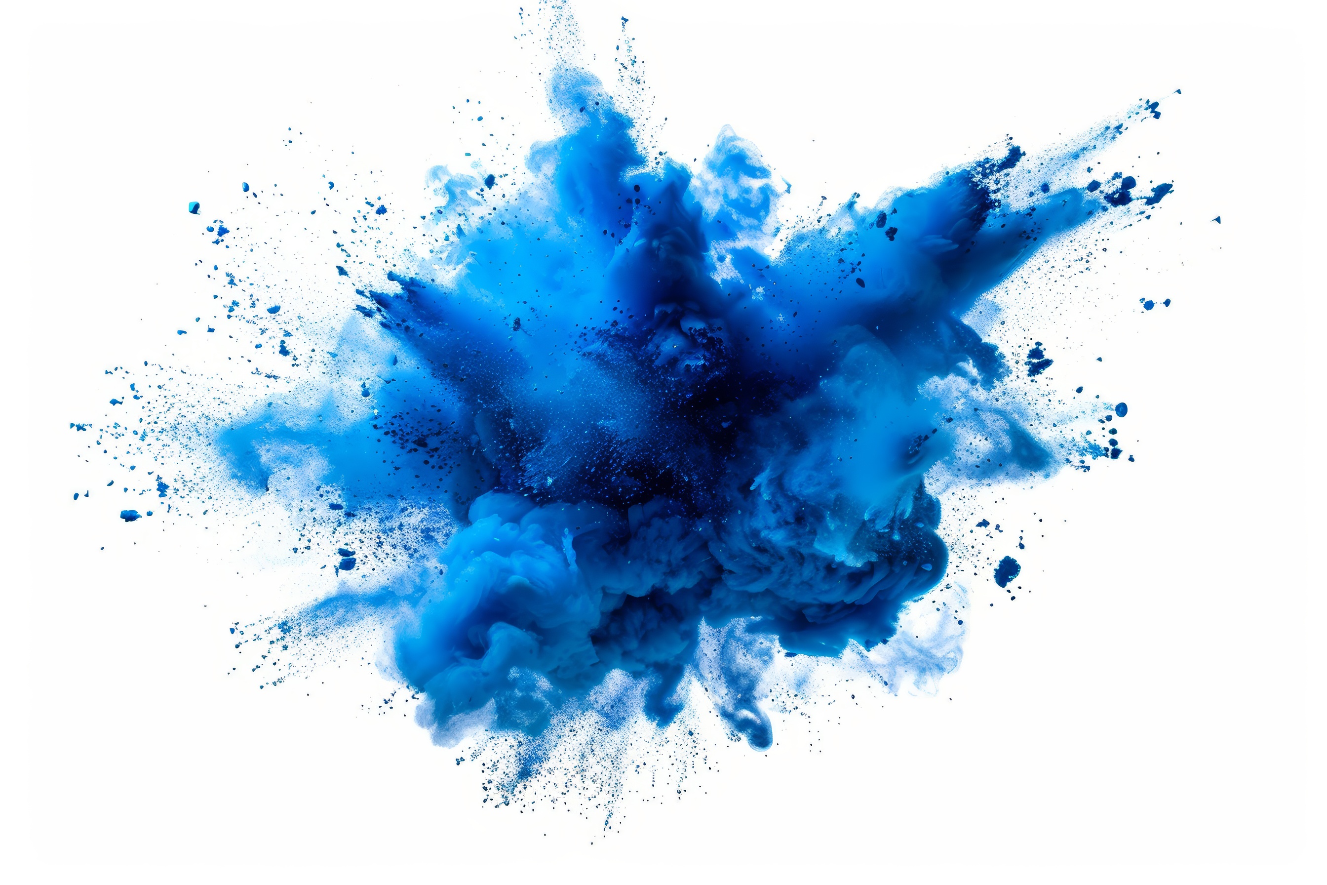 Blue powder explosion with white background