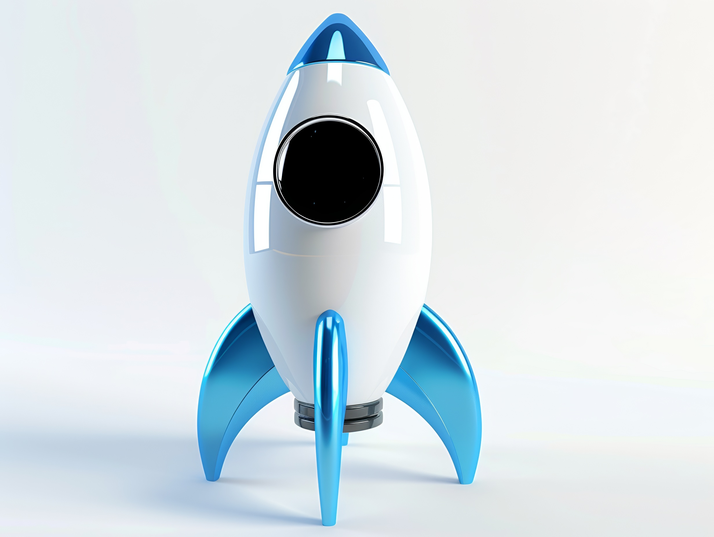 Blue toy rocket space ship, isolated on white