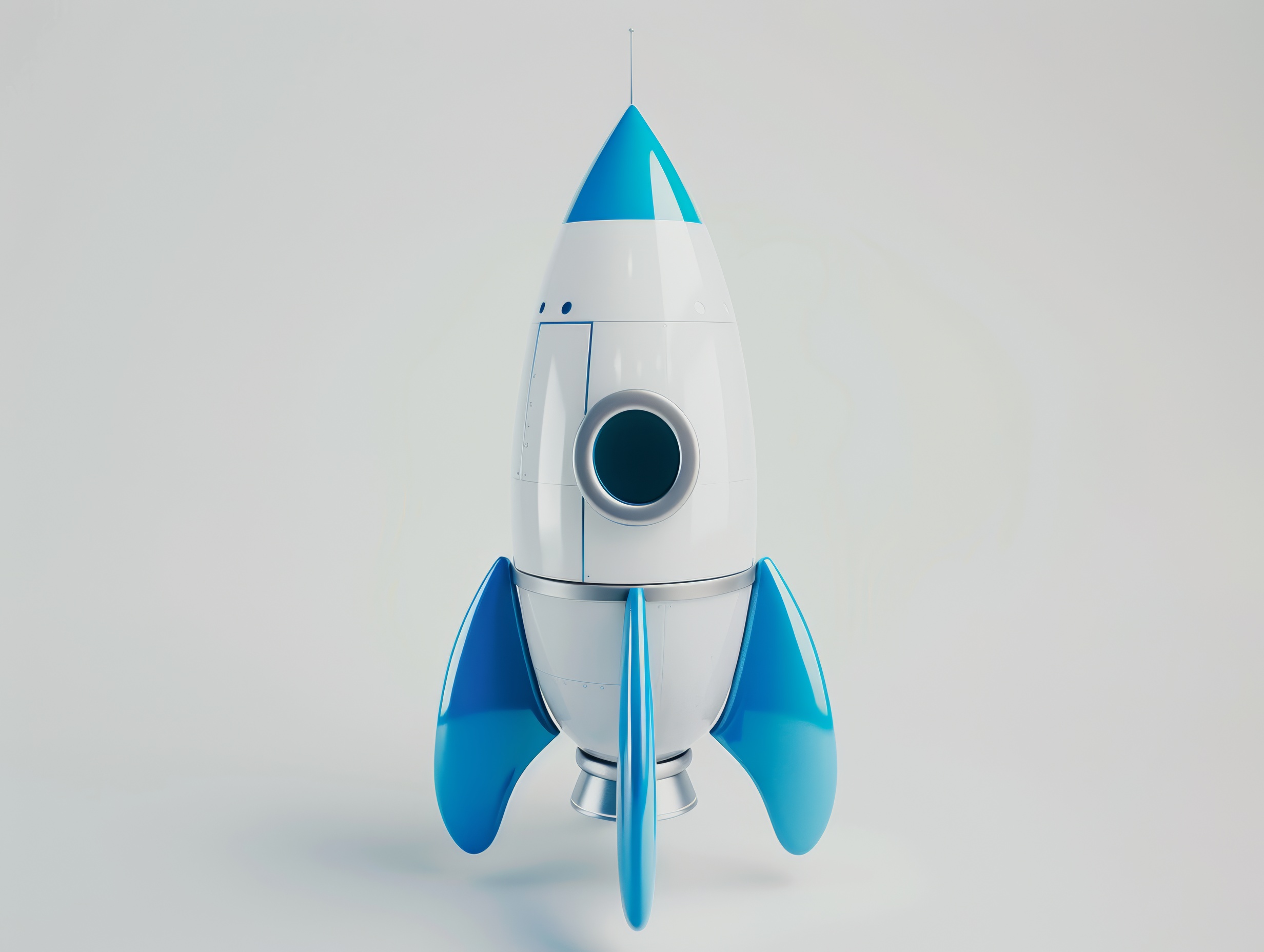 Blue toy rocket space ship, isolated on white