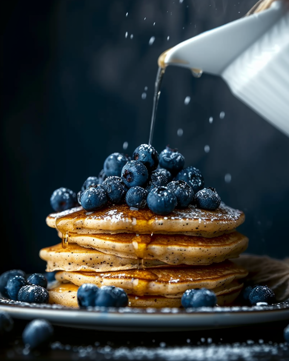 Blueberry pancakes with fresh blueberries
