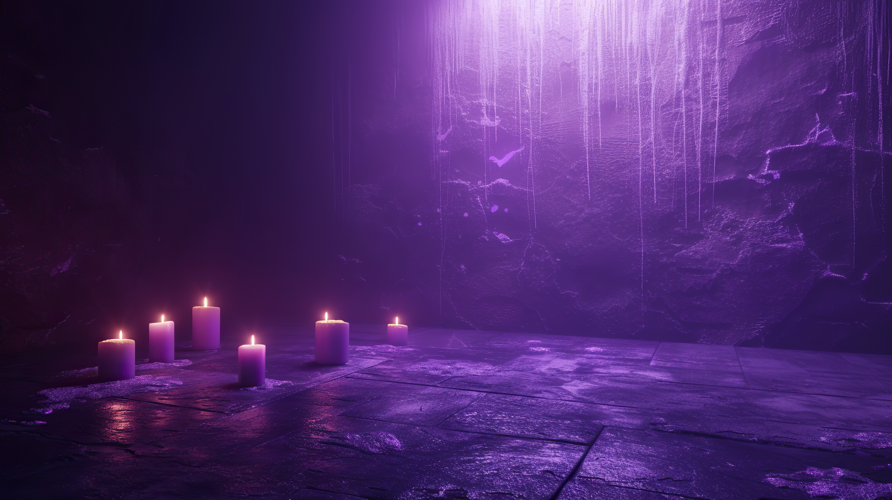 Candles Burning In The Dark With Purple background