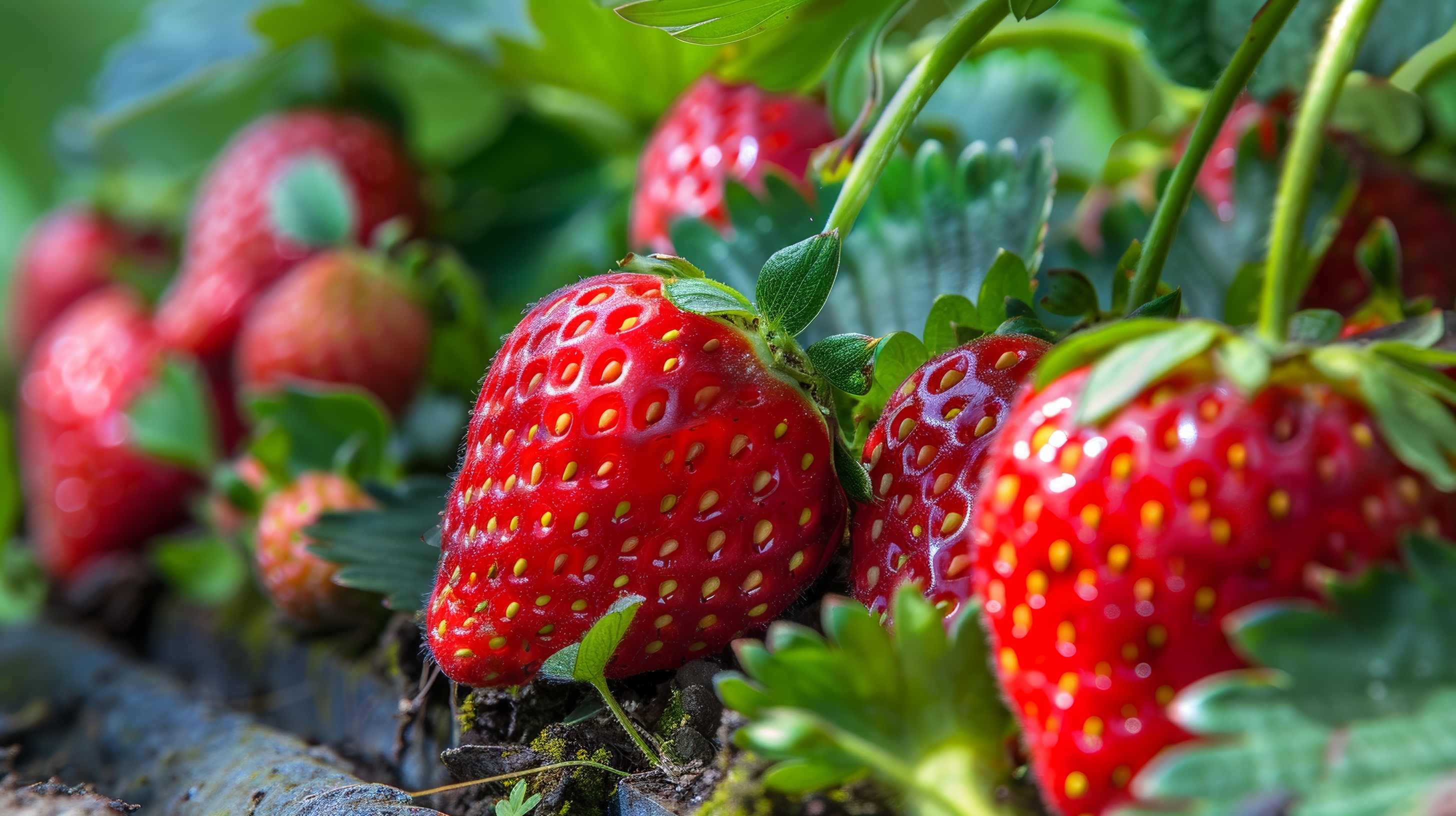 Close-up of ripe strawberry in the garden