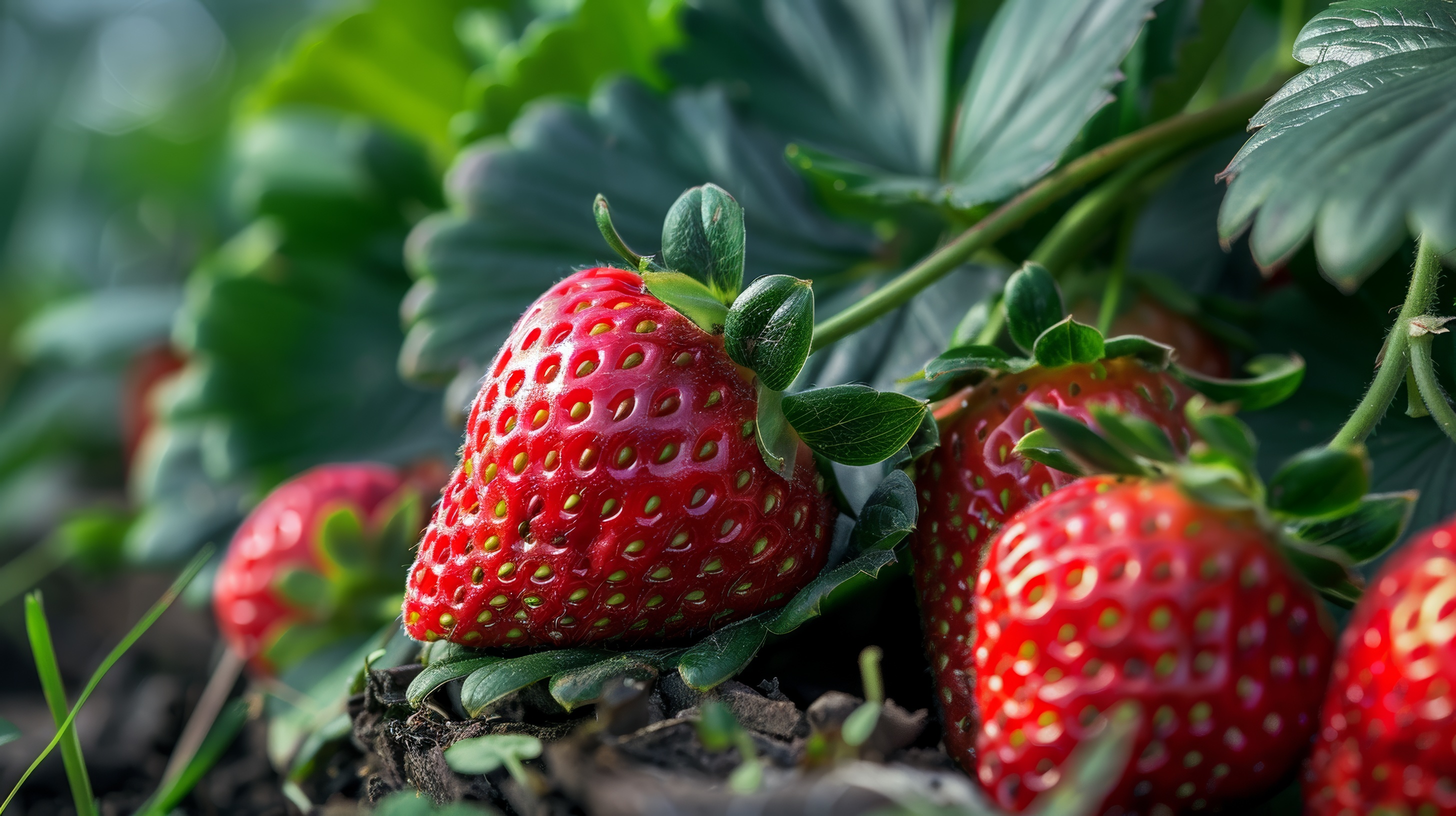 Close-up of ripe strawberry in the garden