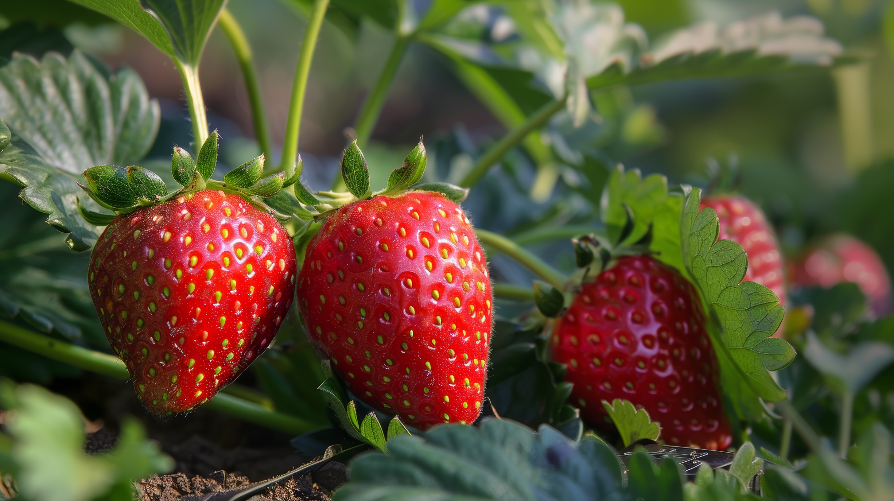 Close-up of ripe strawberry in the garden