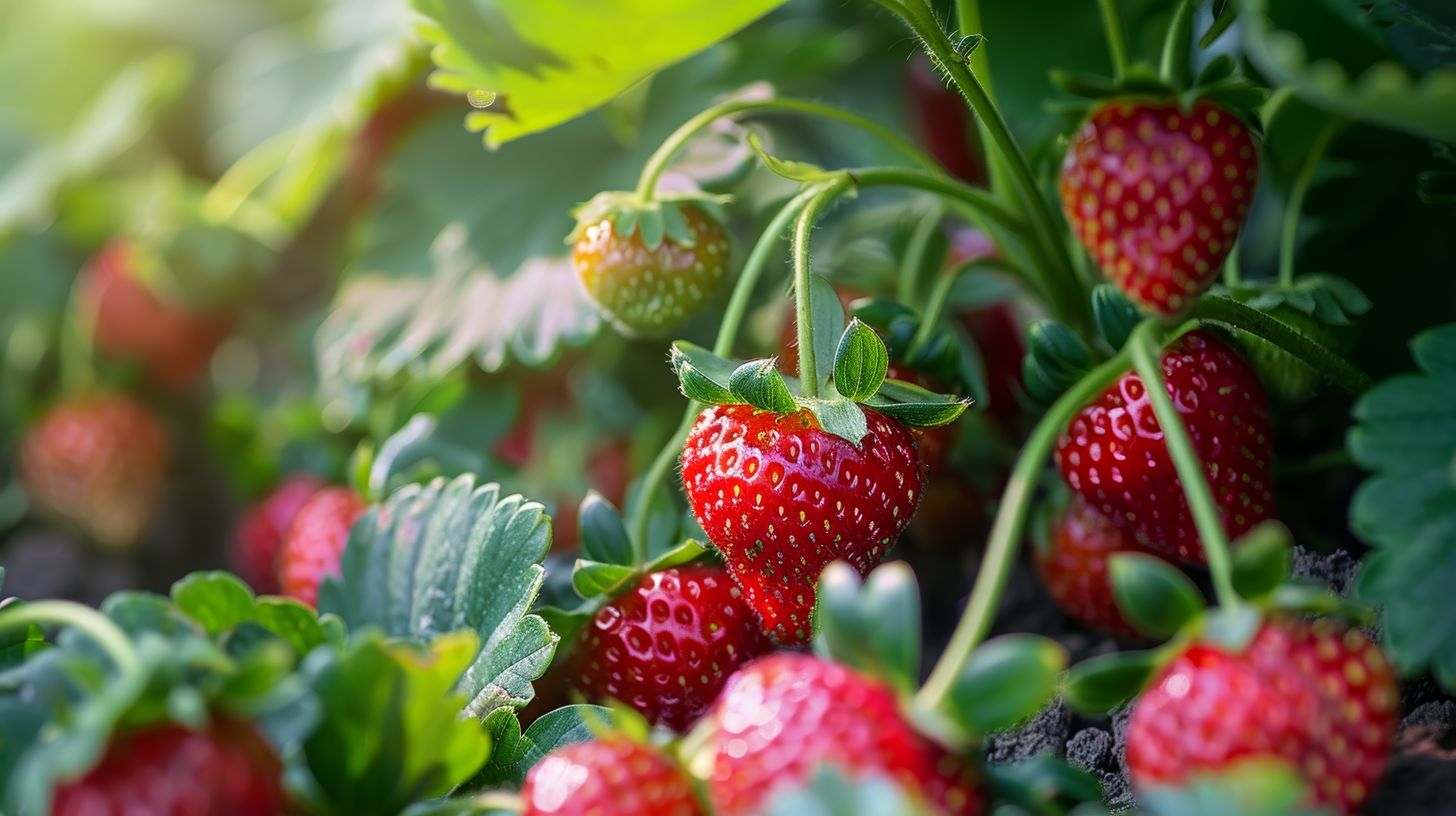 Close-up of ripe strawberry in the garden