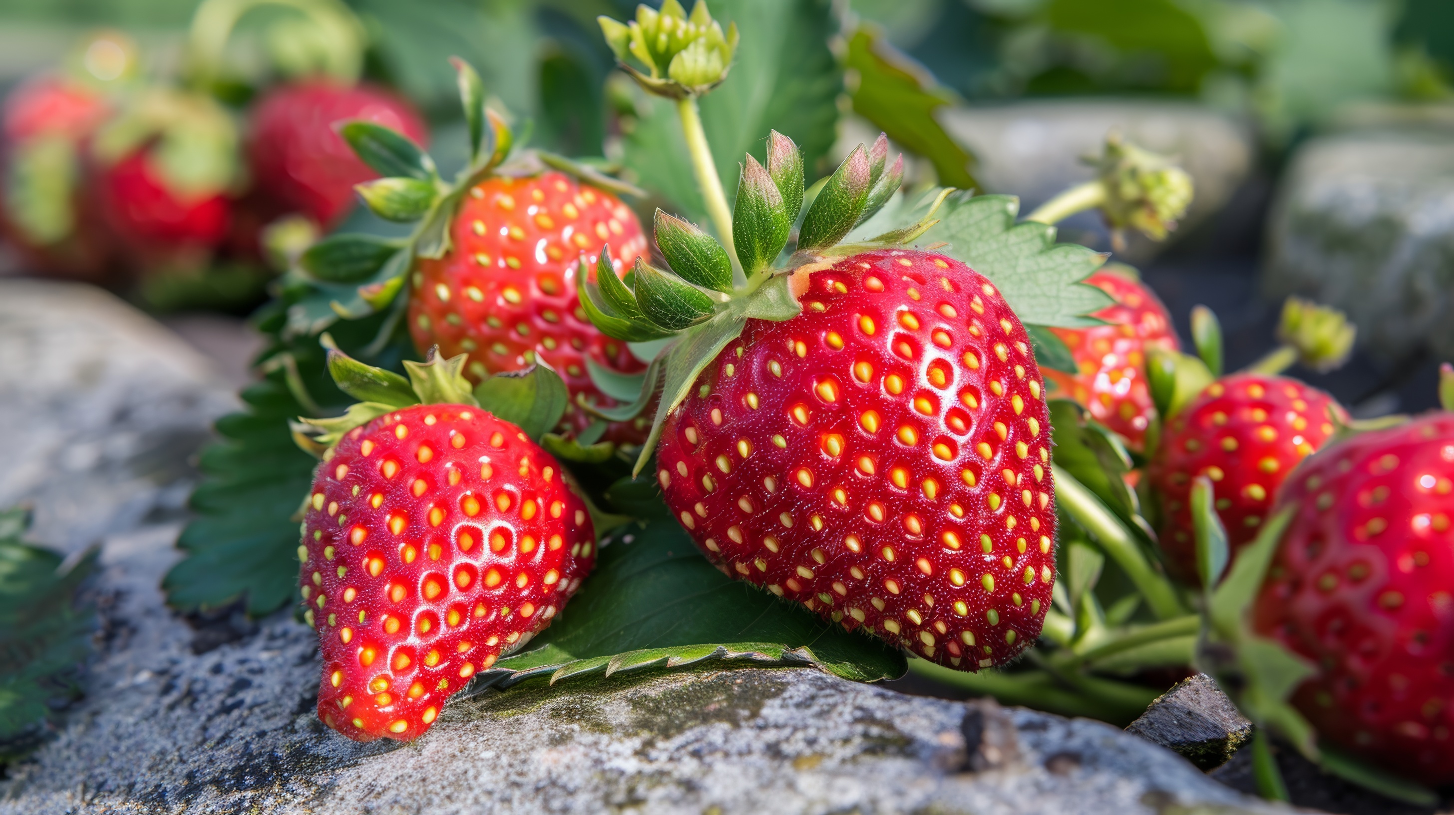 Close-up of ripe strawberry in the garden