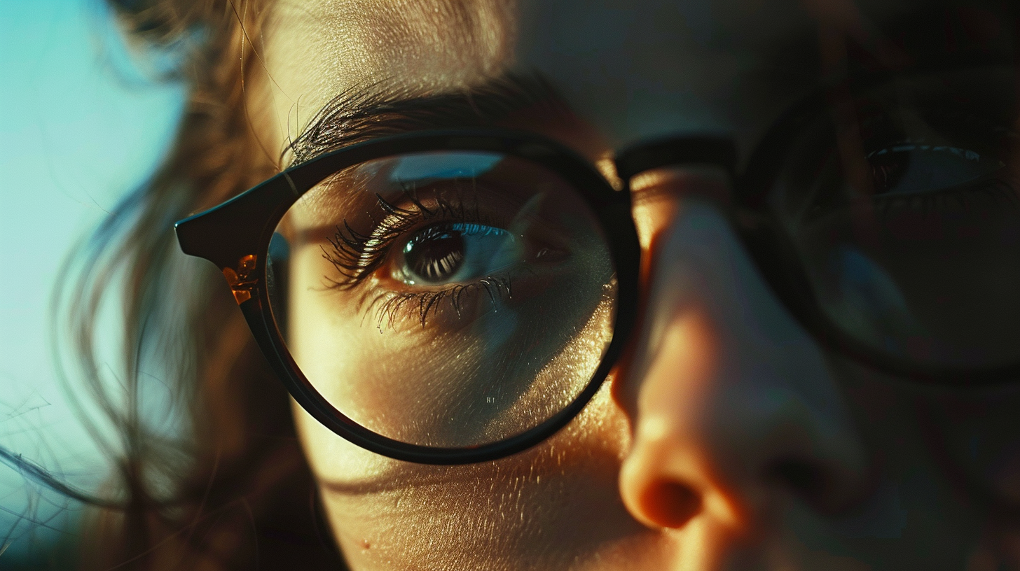 Close-up portrait of a girl in glasses, Generative AI