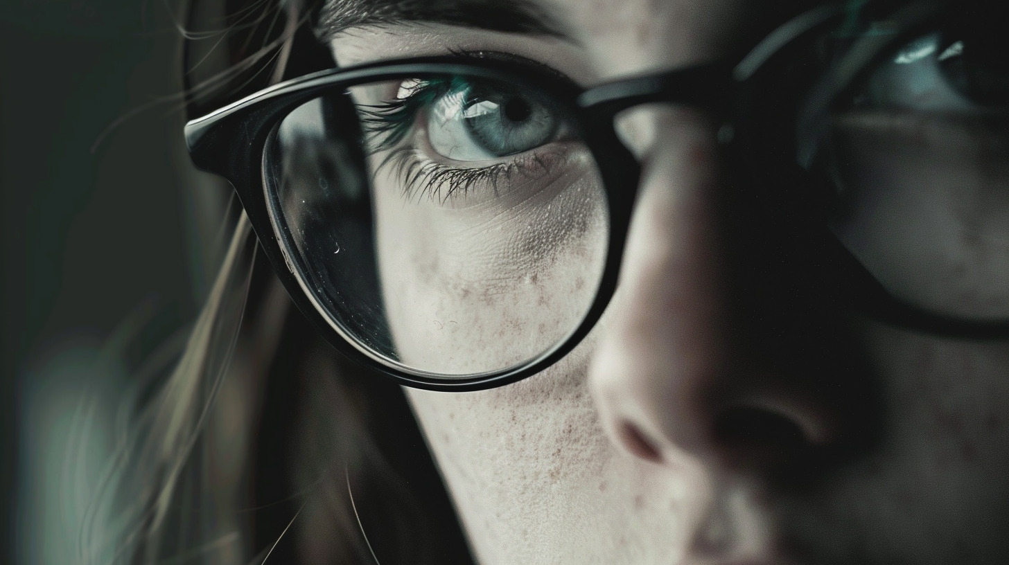 Close-up portrait of a girl in glasses, Generative AI