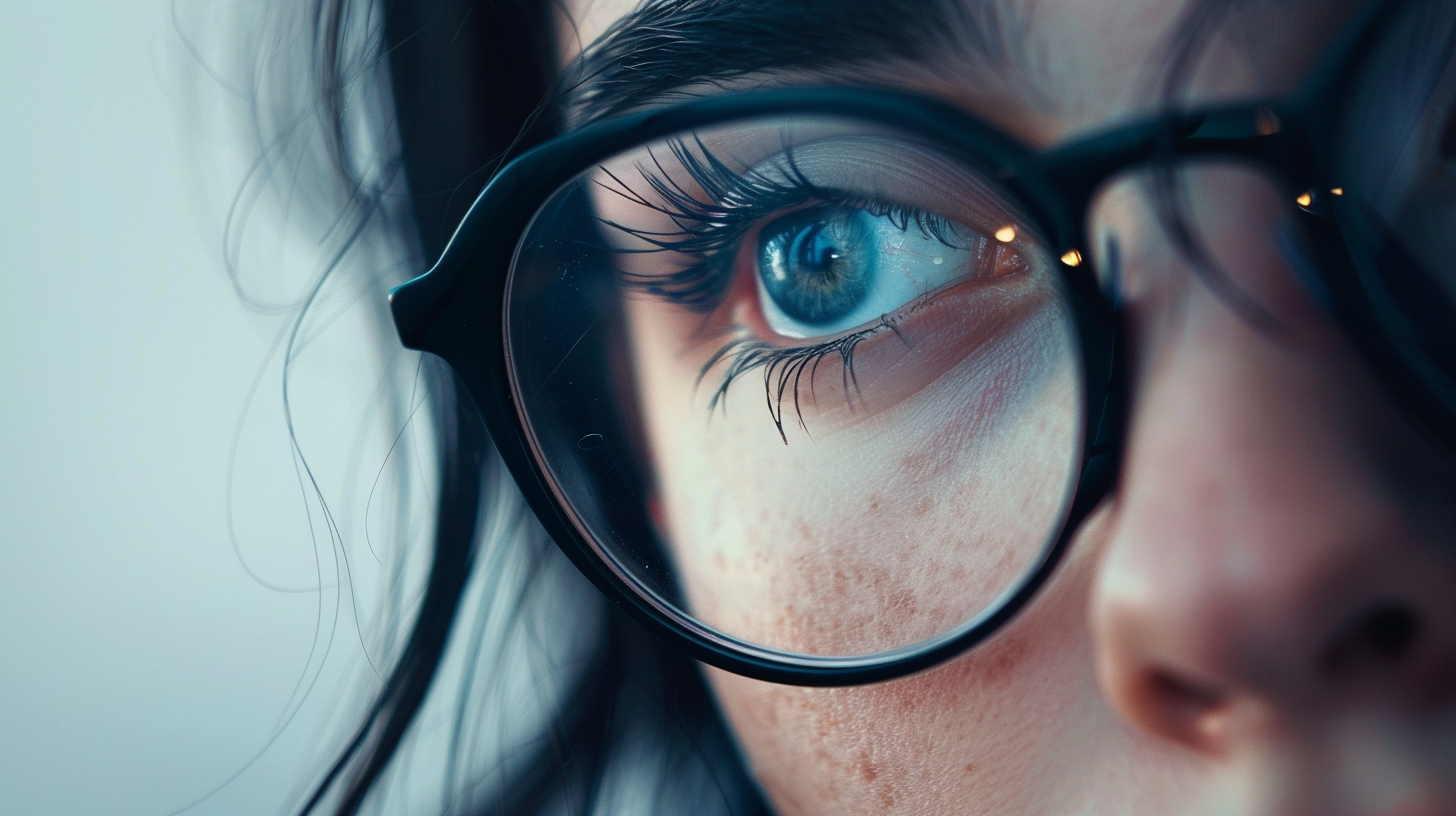 Close-up portrait of a girl in glasses, Generative AI