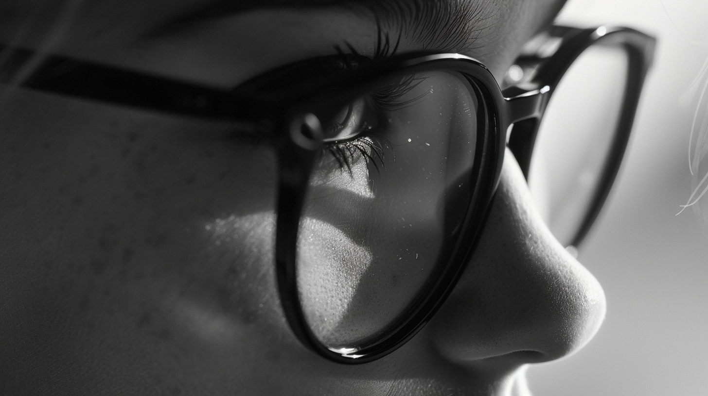 Close-up portrait of a girl in glasses, Generative AI