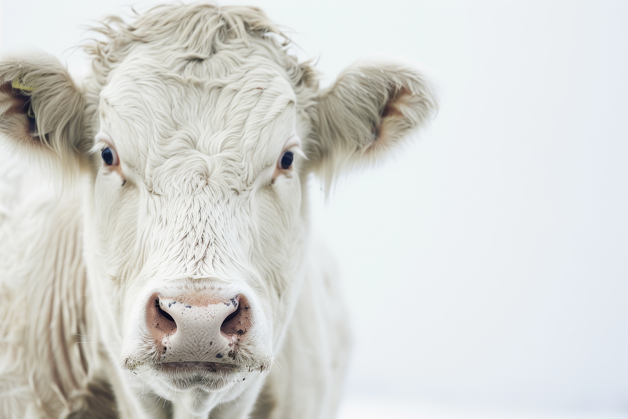 Close-up shot of a white cow