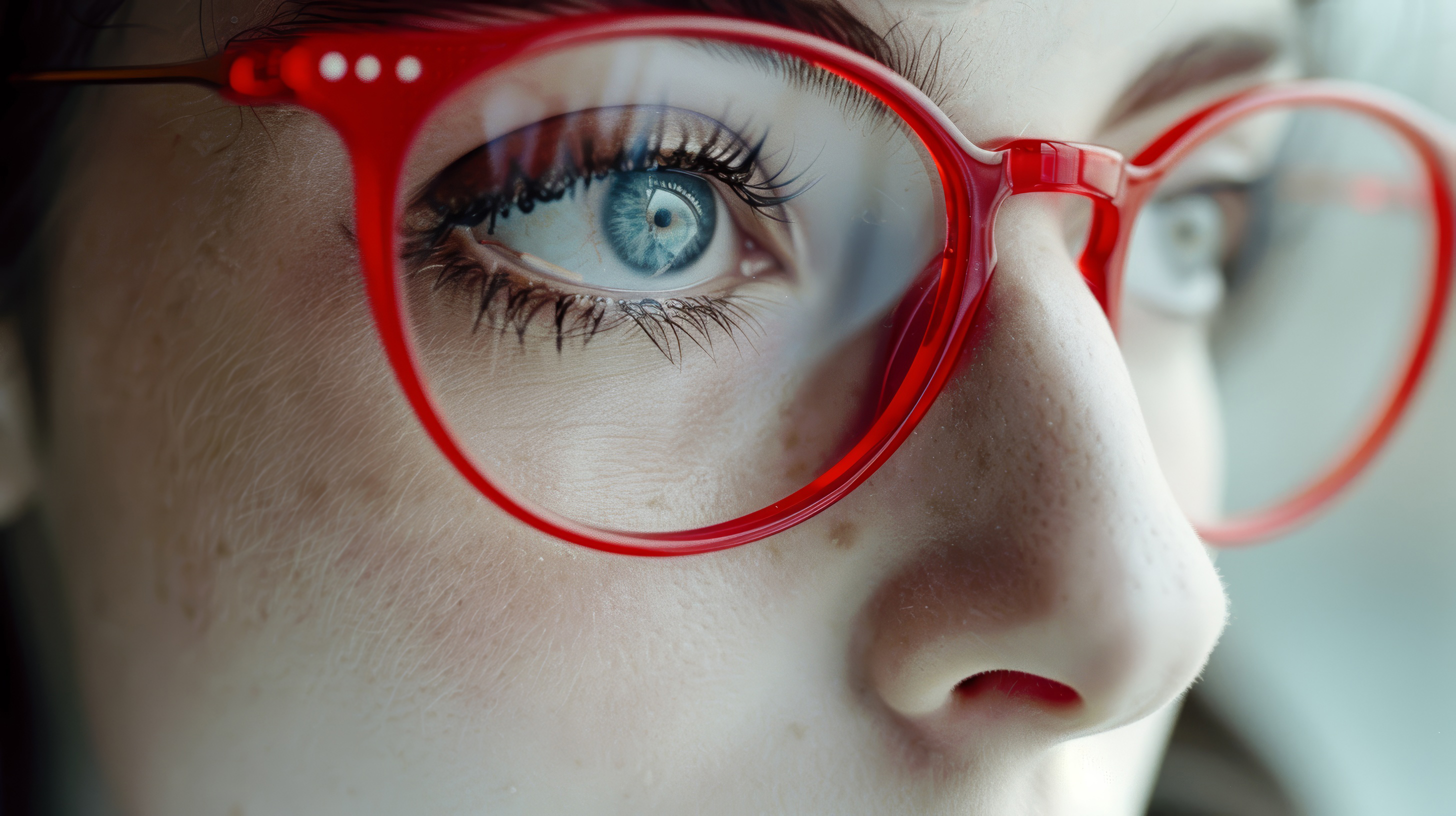 Close-up view of female eyes in glasses, Generative AI