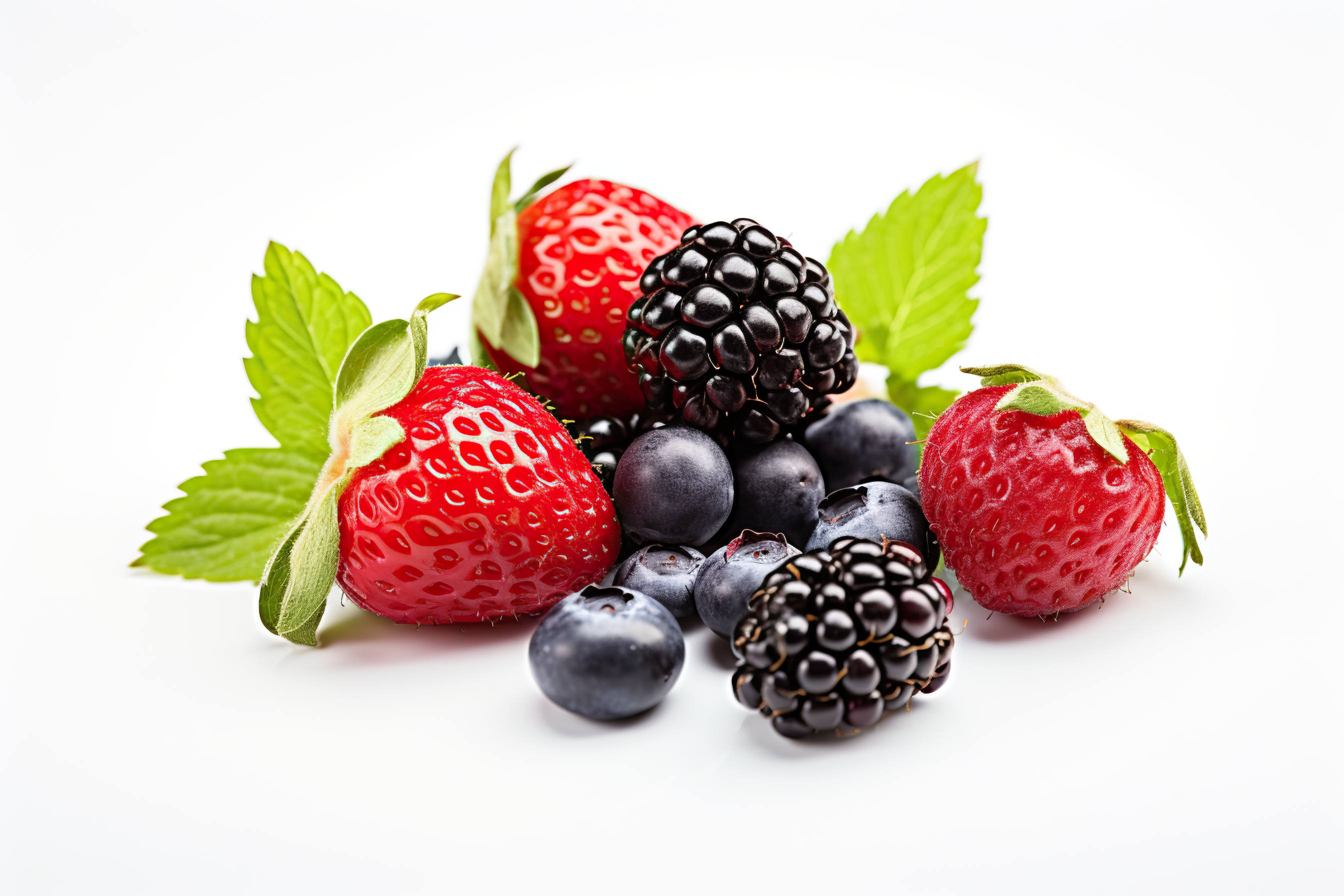 Close-up arrangement mixed, assorted berries including blackberries