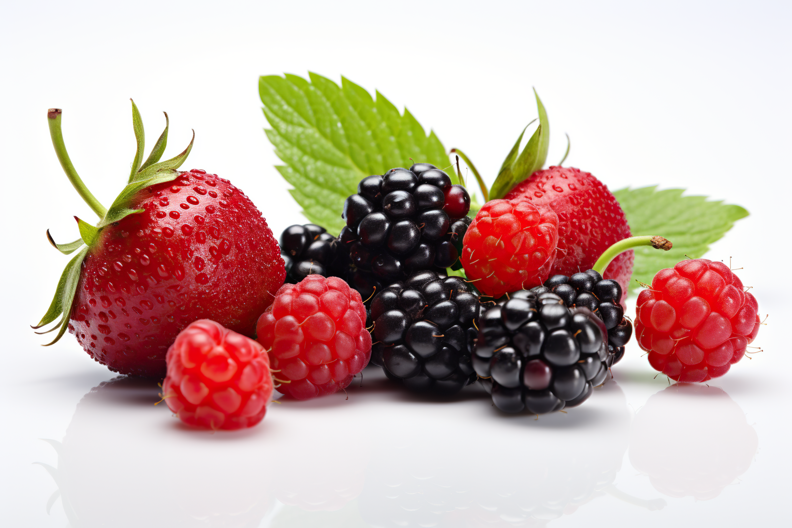 Close-up arrangement mixed, assorted berries including blackberries