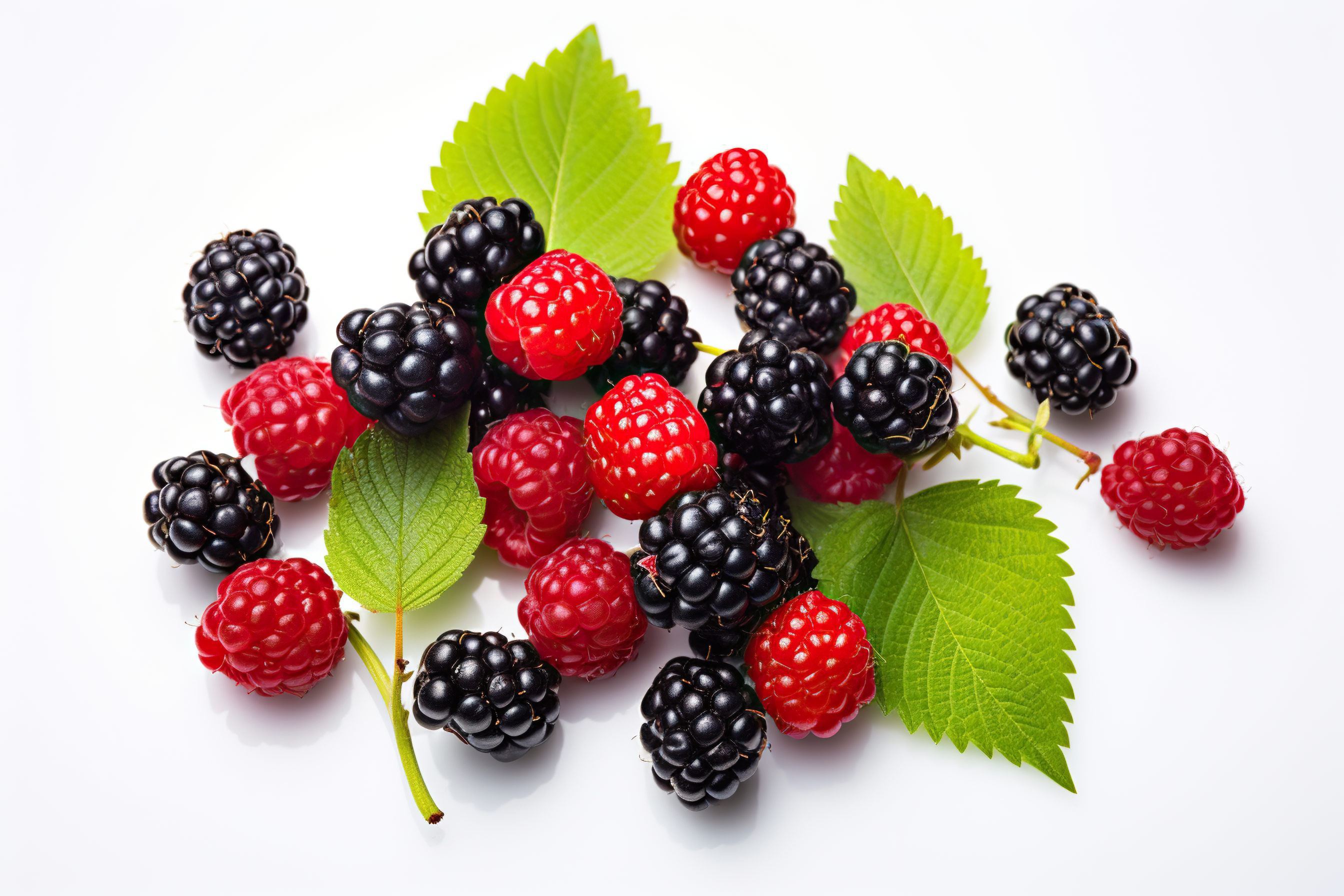 Close-up arrangement mixed, assorted berries including blackberries