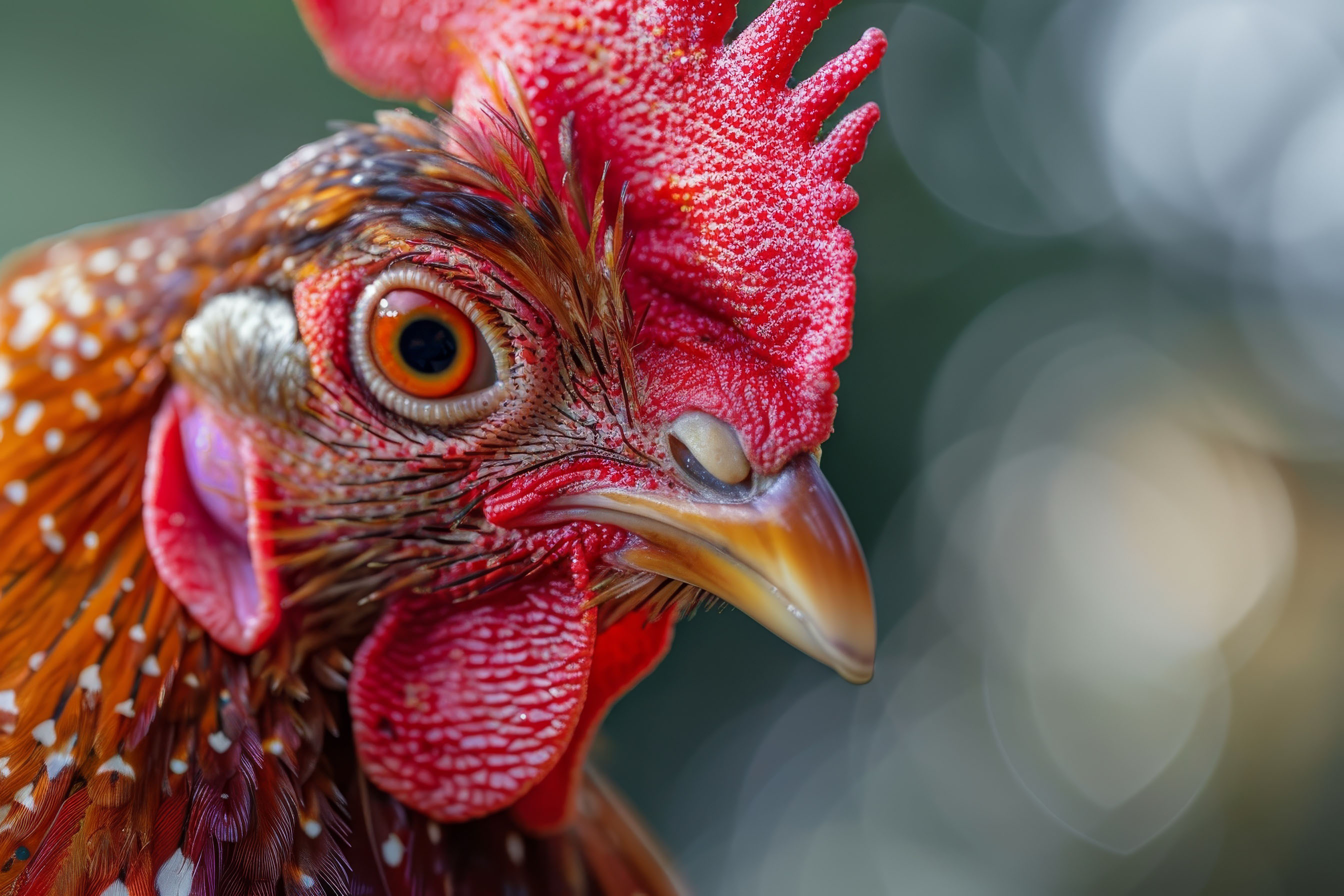 Close up view of a rooster head