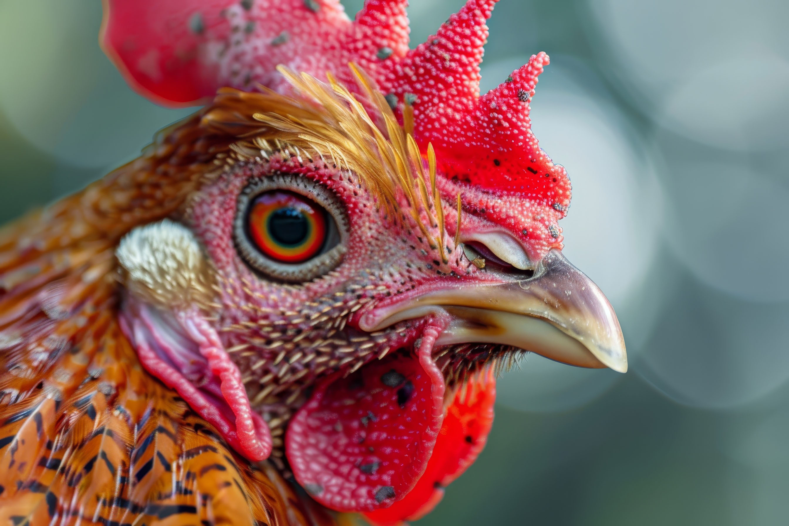 Close up view of a rooster head