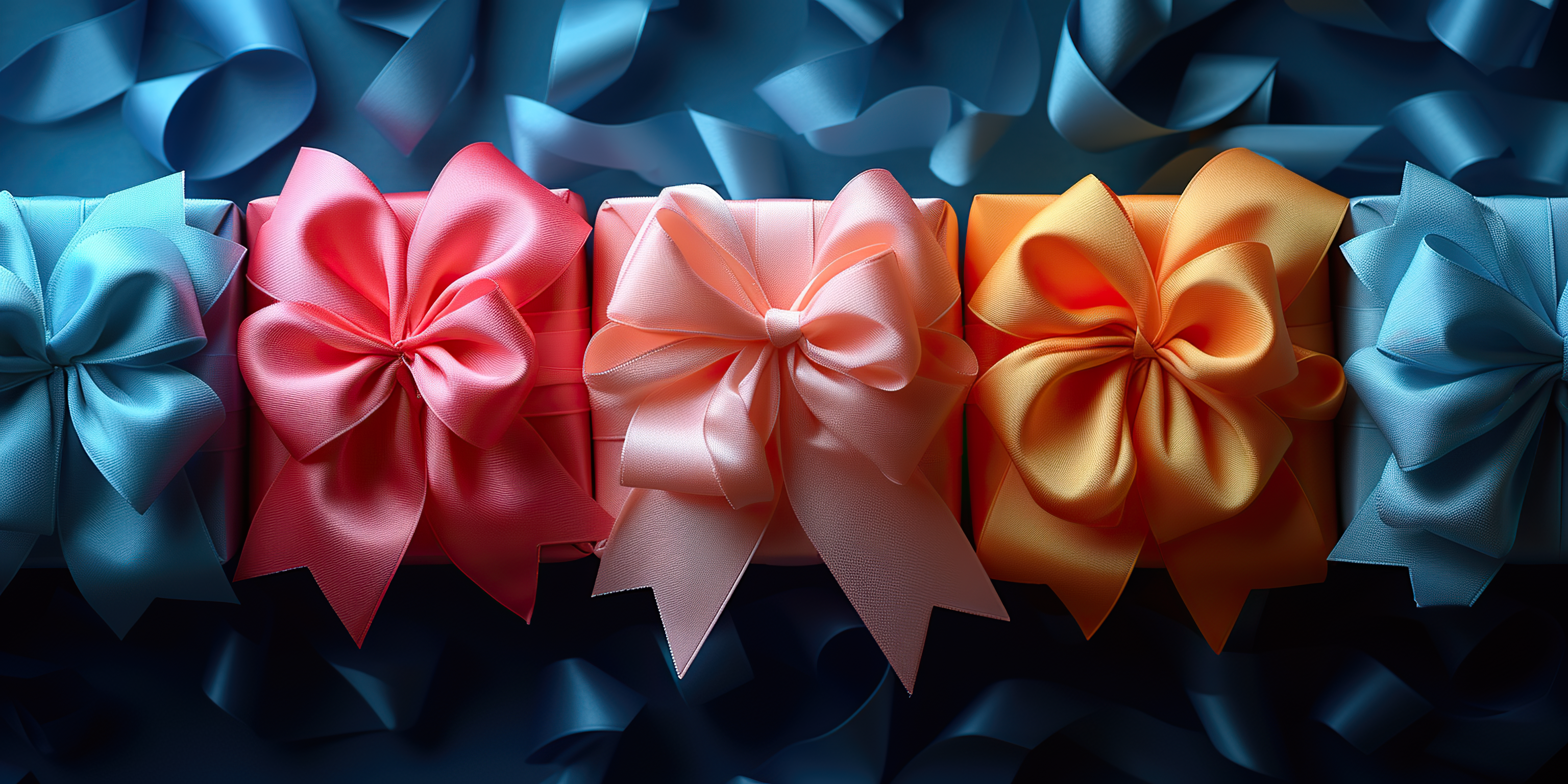 Colorful gift boxes for a valentines and confetti on blue background